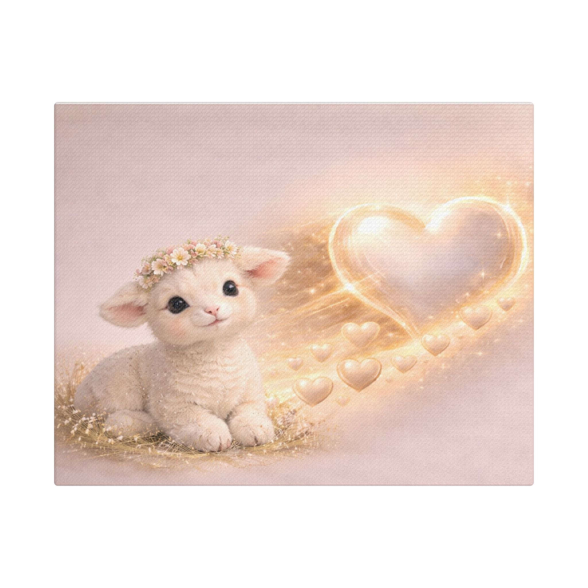Cute Lamb Canvas Wall Art — Woodland Nursery Lamb with Heart | Baby Room Decor