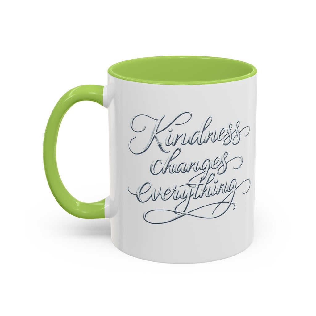 Silver-Kindness Changes Everything Accent Coffee Mug | Inspirational Ceramic Mug | Faith Freedom Creations