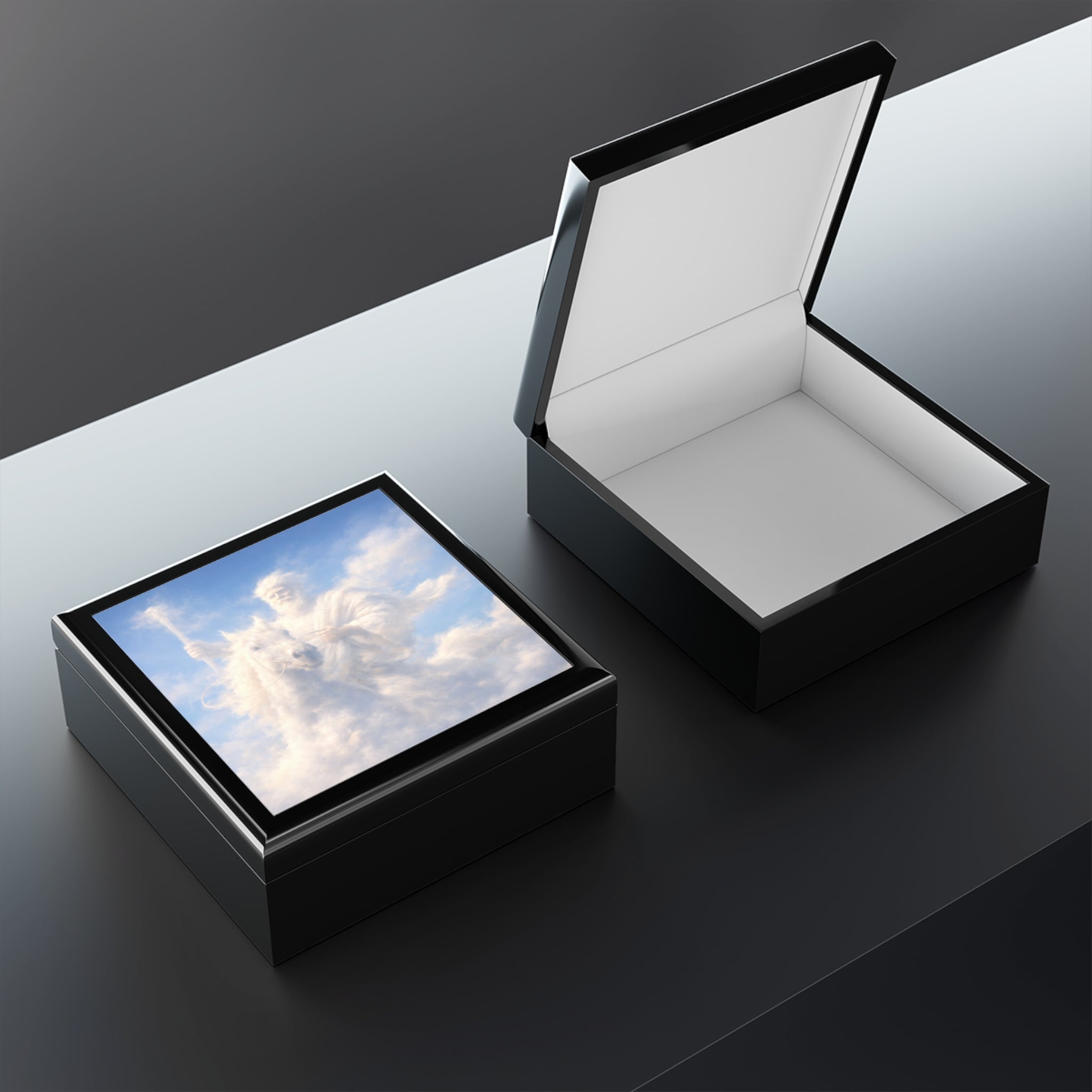King of Kings - White Horse Jewelry Box with Heavenly Clouds