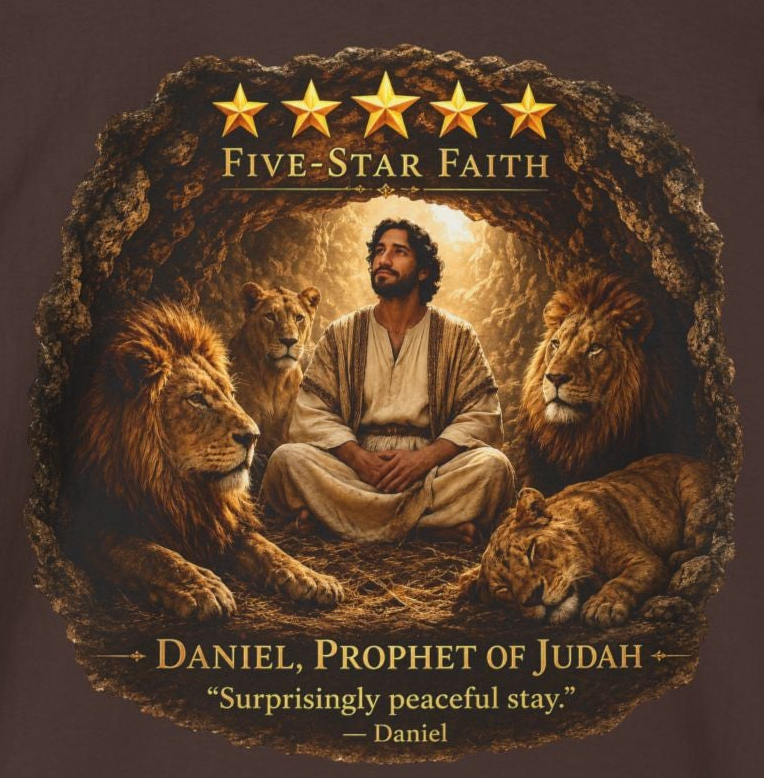Daniel's Lion Den Stay T-Shirt | Five-Star Faith Series Christian Shirt | Faith Freedom Creations