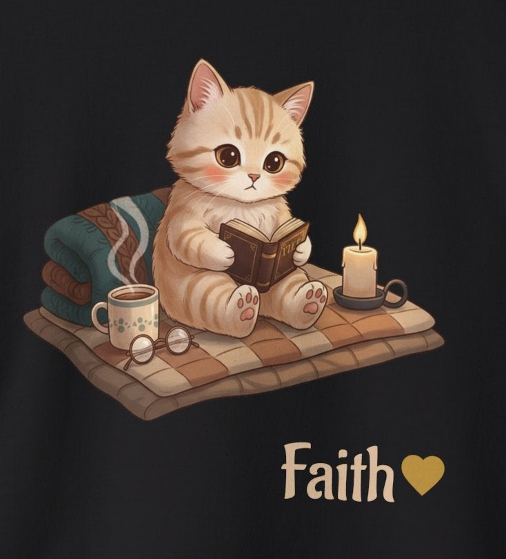 Faith Cozy Cat Crewneck Sweatshirt – Candlelight Cat Faith Sweatshirt | Quiet Comfort Apparel