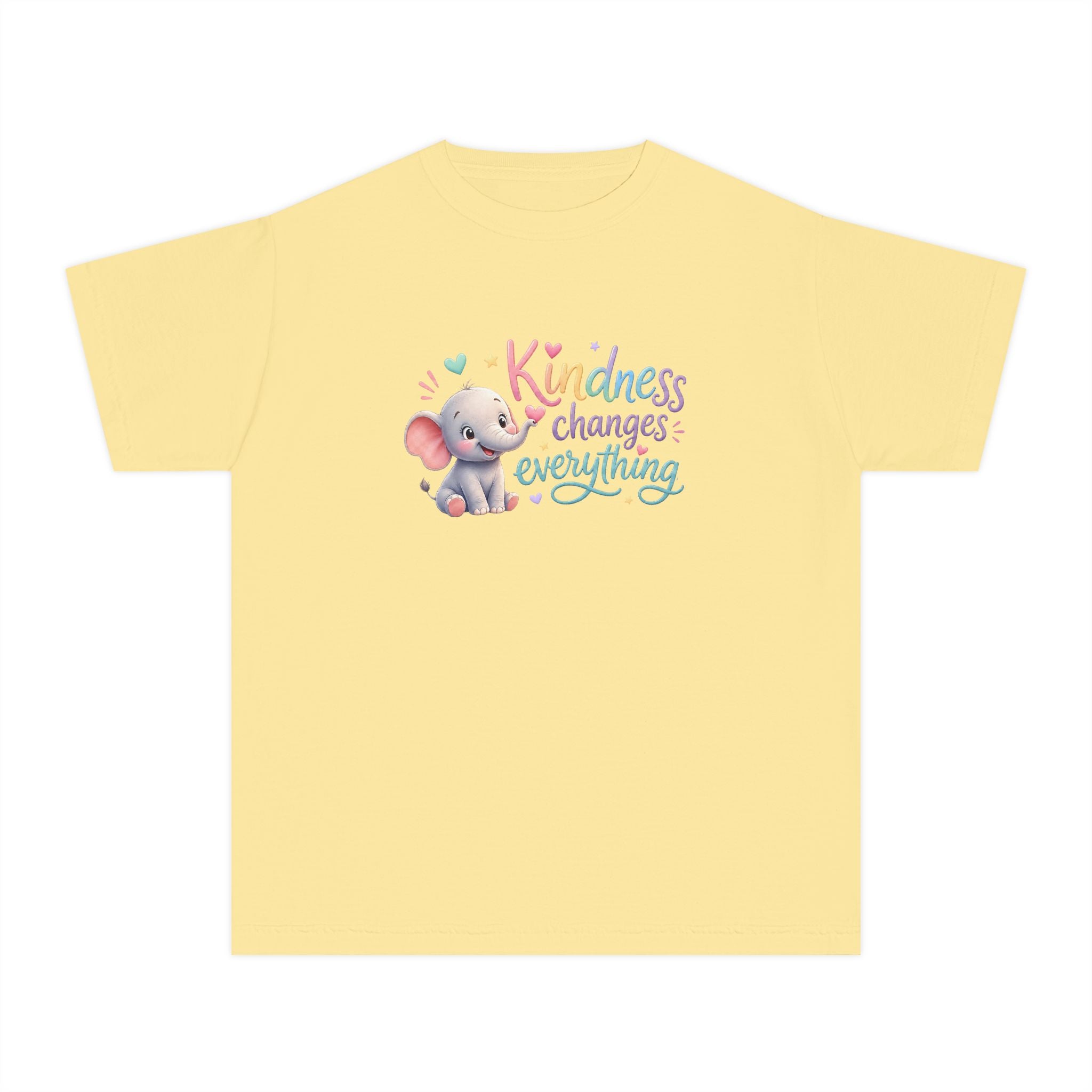 Youth Kindness Changes Everything Tee | Cute Elephant Kids Shirt | Inspirational Children’s Graphic T-Shirt