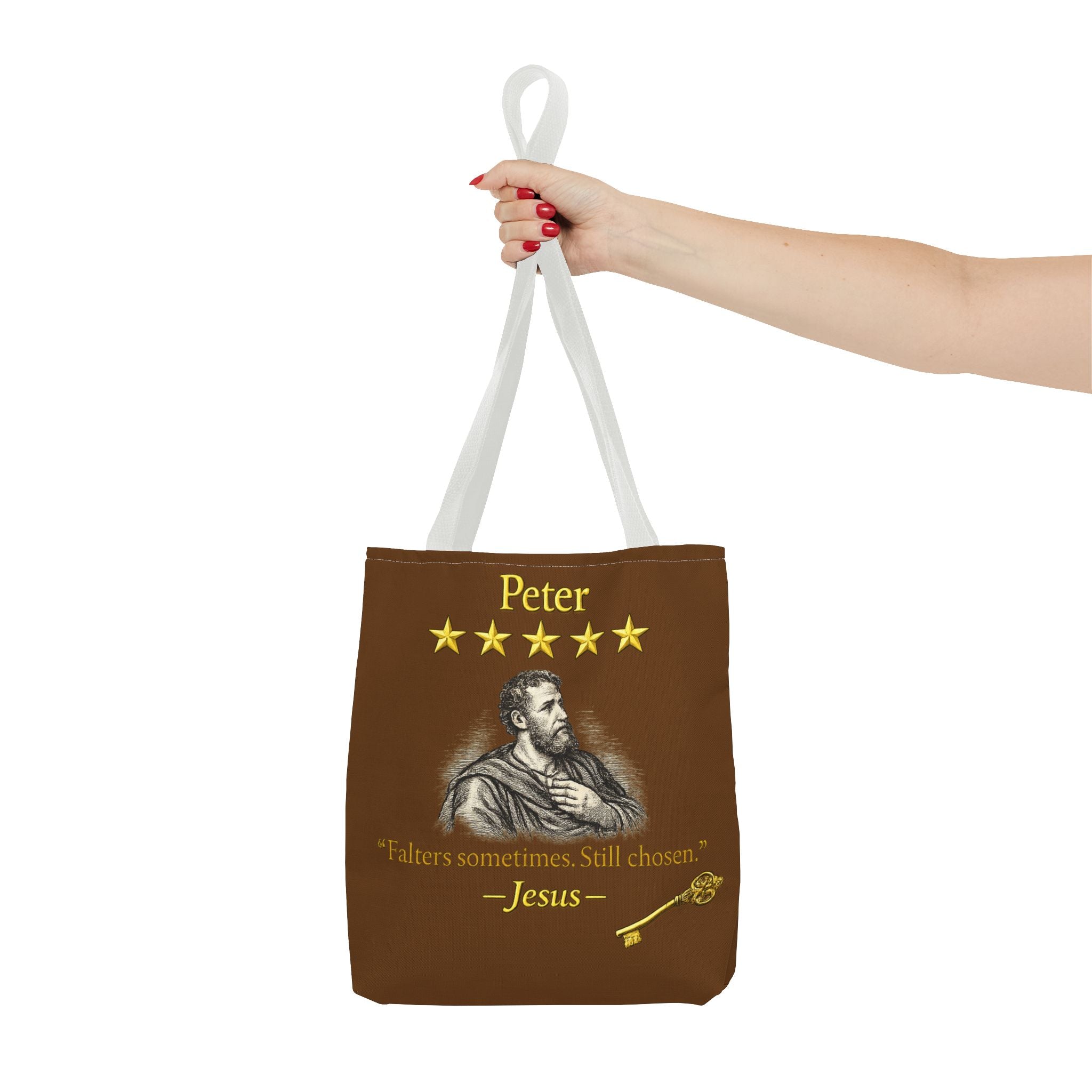 Peter – Tote Bag | “Falters Sometimes. Still Chosen.” Faith Graphic – Five-Star Faith Series