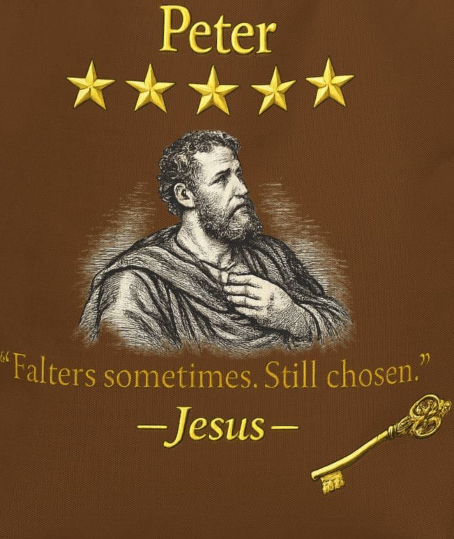 Peter – Tote Bag | “Falters Sometimes. Still Chosen.” Faith Graphic – Five-Star Faith Series