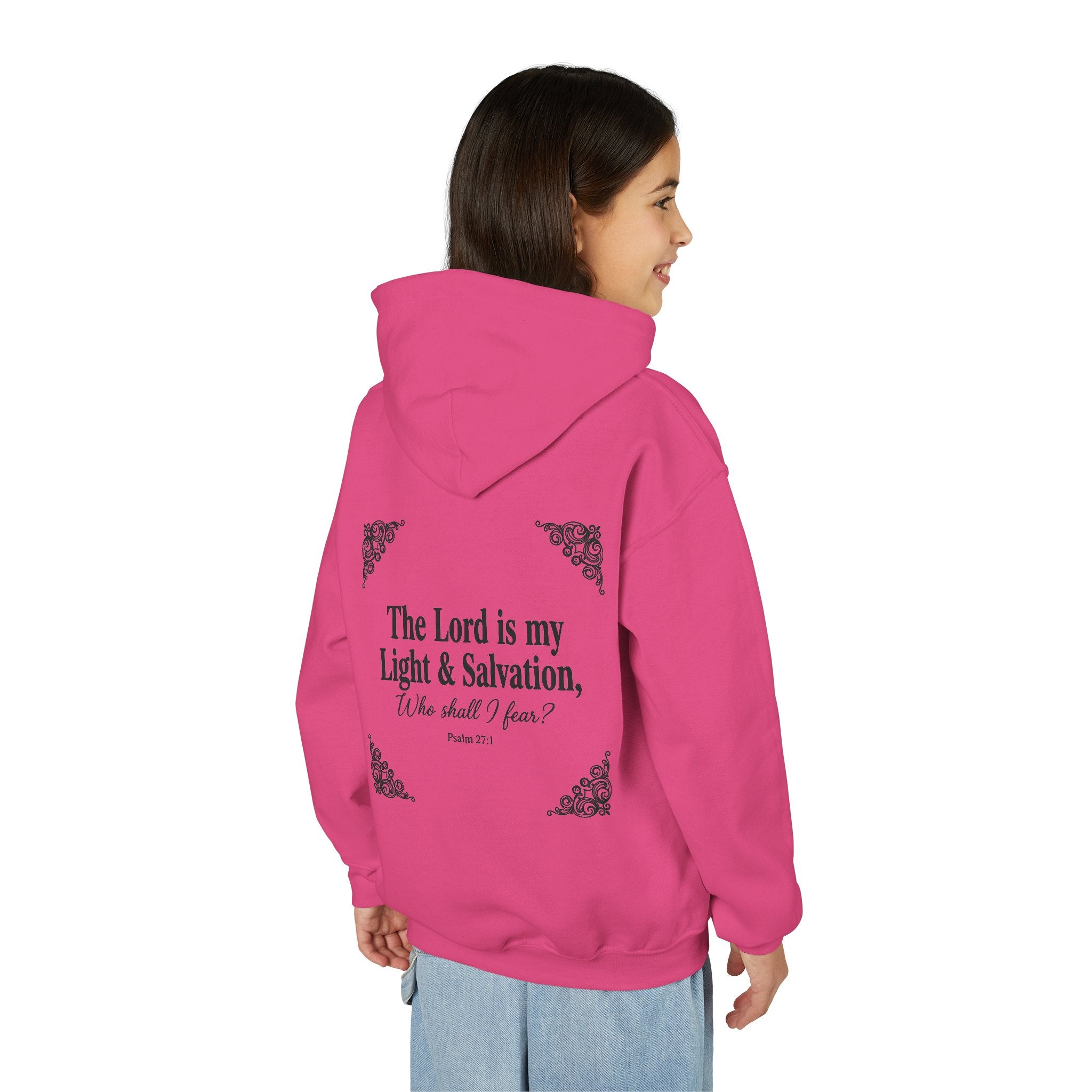 Youth “The Lord is My Light & Salvation” Hoodie – Psalm 27 Christian Kids Sweatshirt
