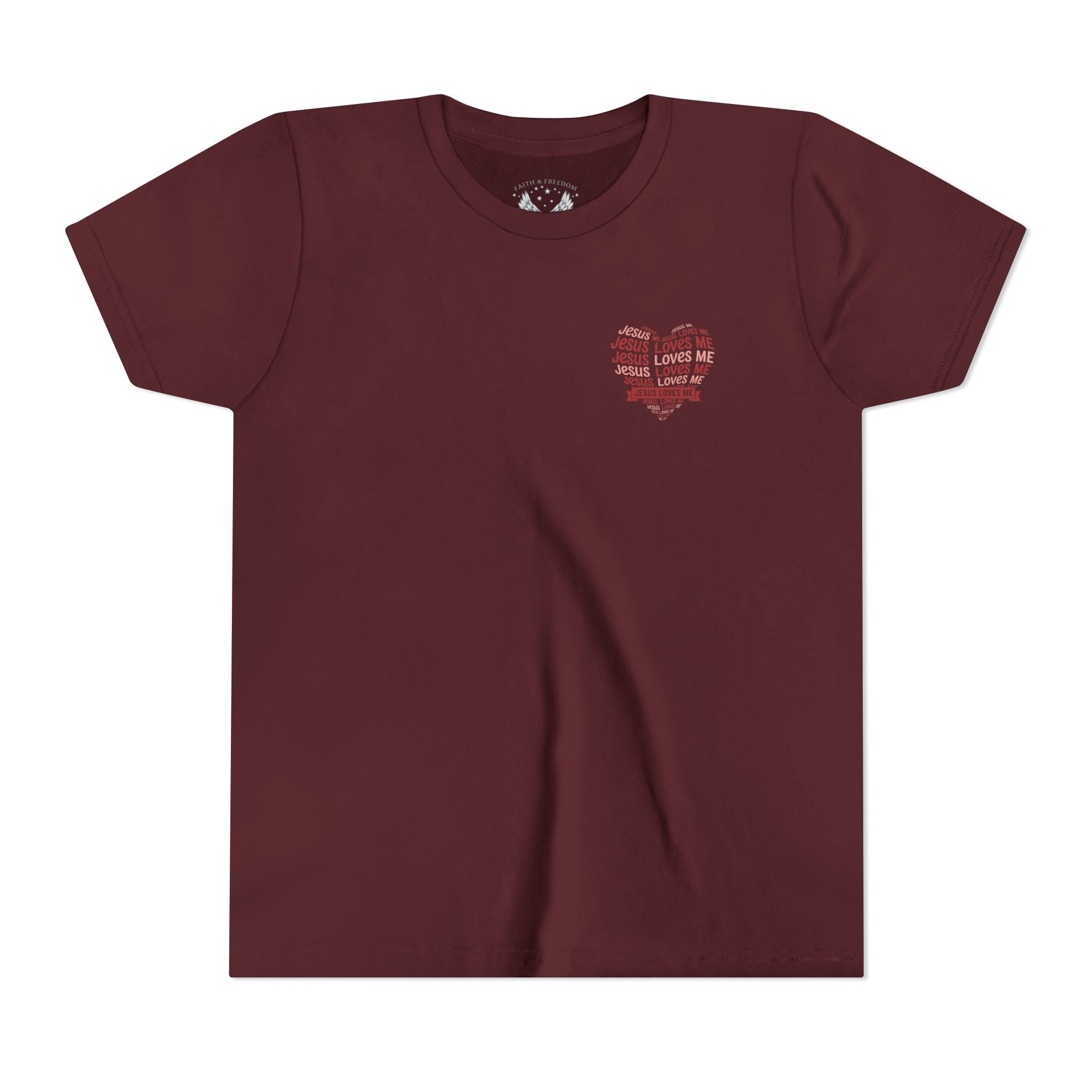 Jesus Loves Me Youth T-Shirt – Heart Word Cloud Christian Kids Tee | Faith Inspired Youth Shirt