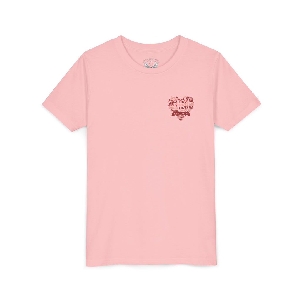 Jesus Loves Me Youth T-Shirt – Heart Word Cloud Christian Kids Tee | Faith Inspired Youth Shirt