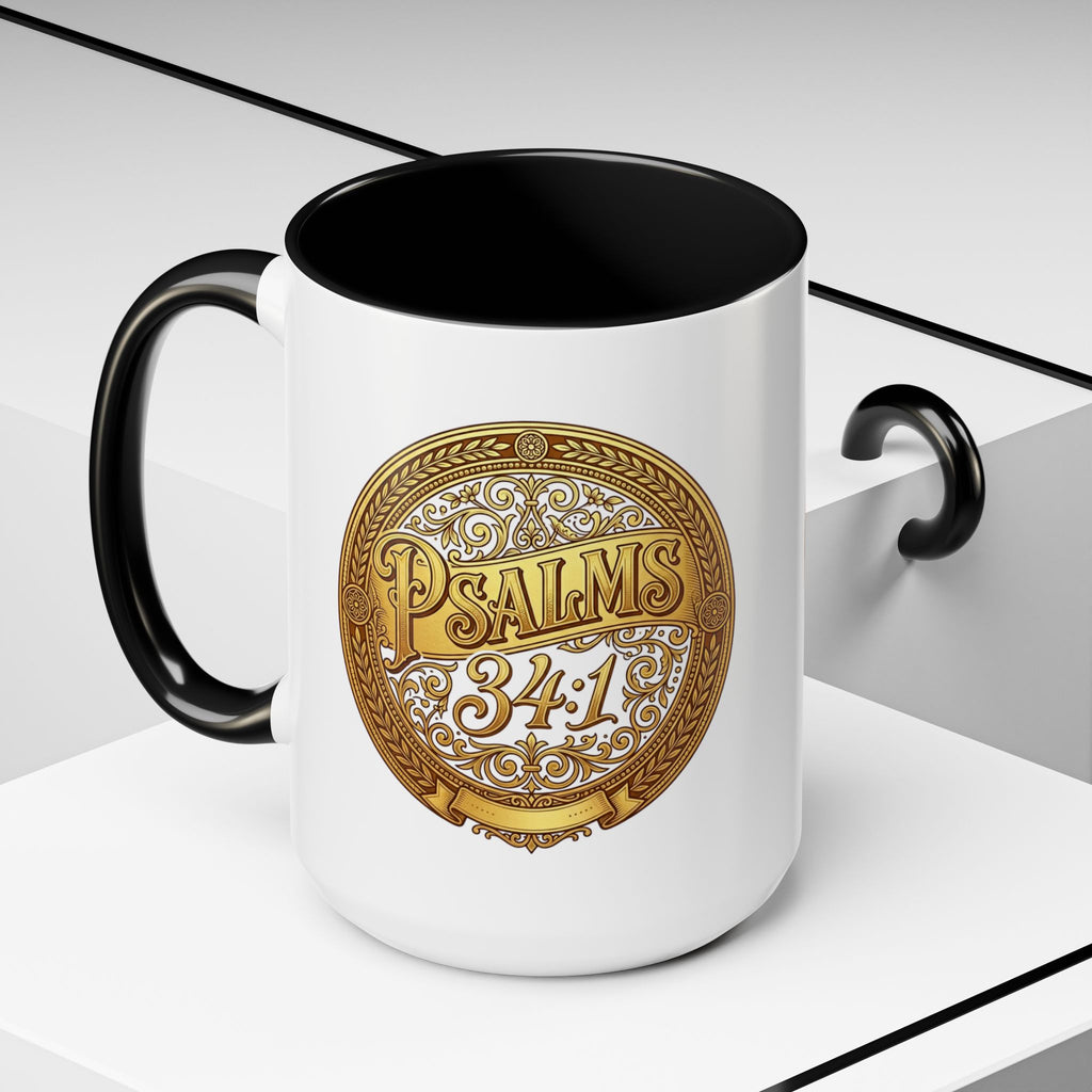 Psalm 34:1 Coffee Mug | Christian Scripture Accent Mug | Inspirational Faith Gift