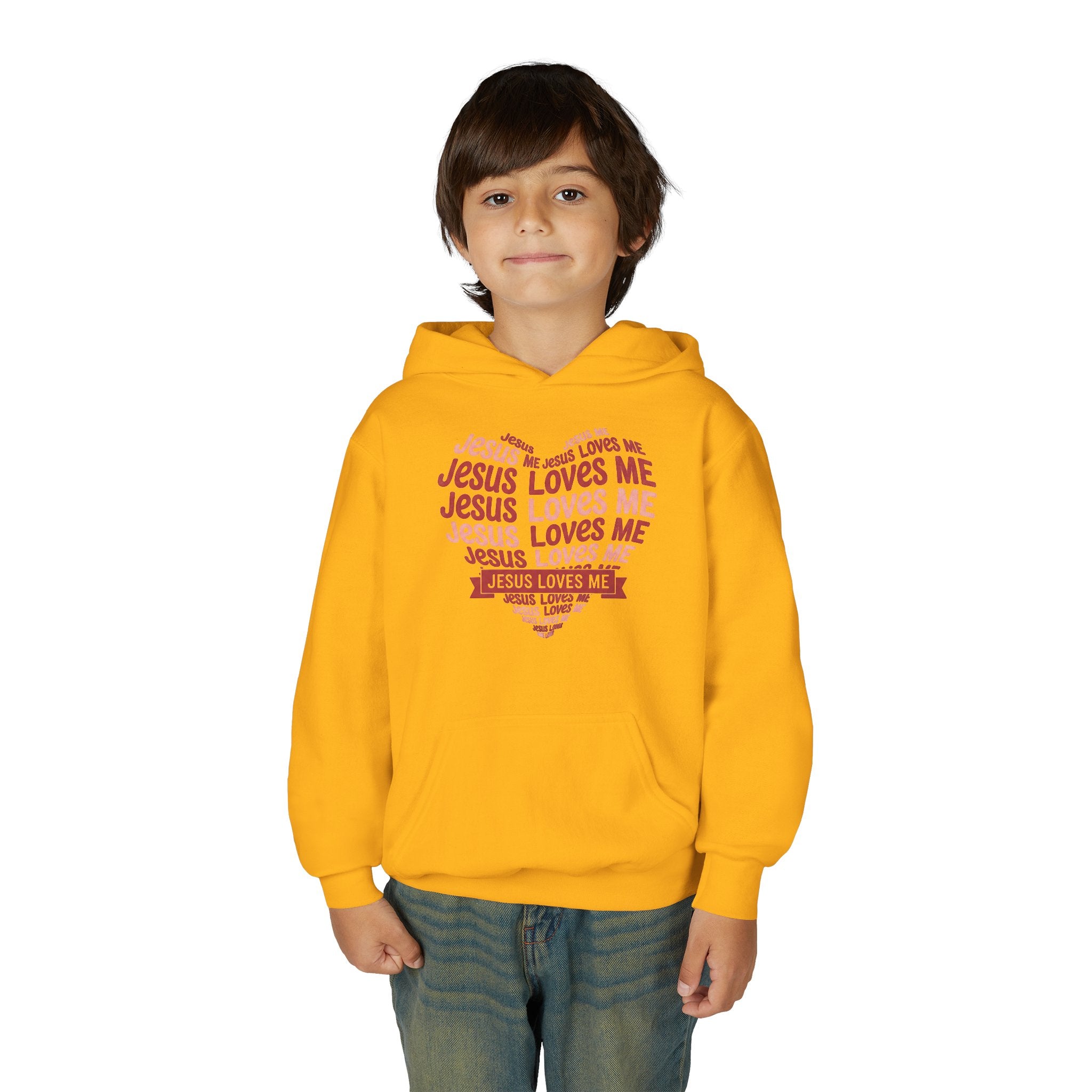 Jesus Loves Me Youth Hoodie – Heart Word Cloud Christian Kids Sweatshirt | Faith Inspired Kids Apparel