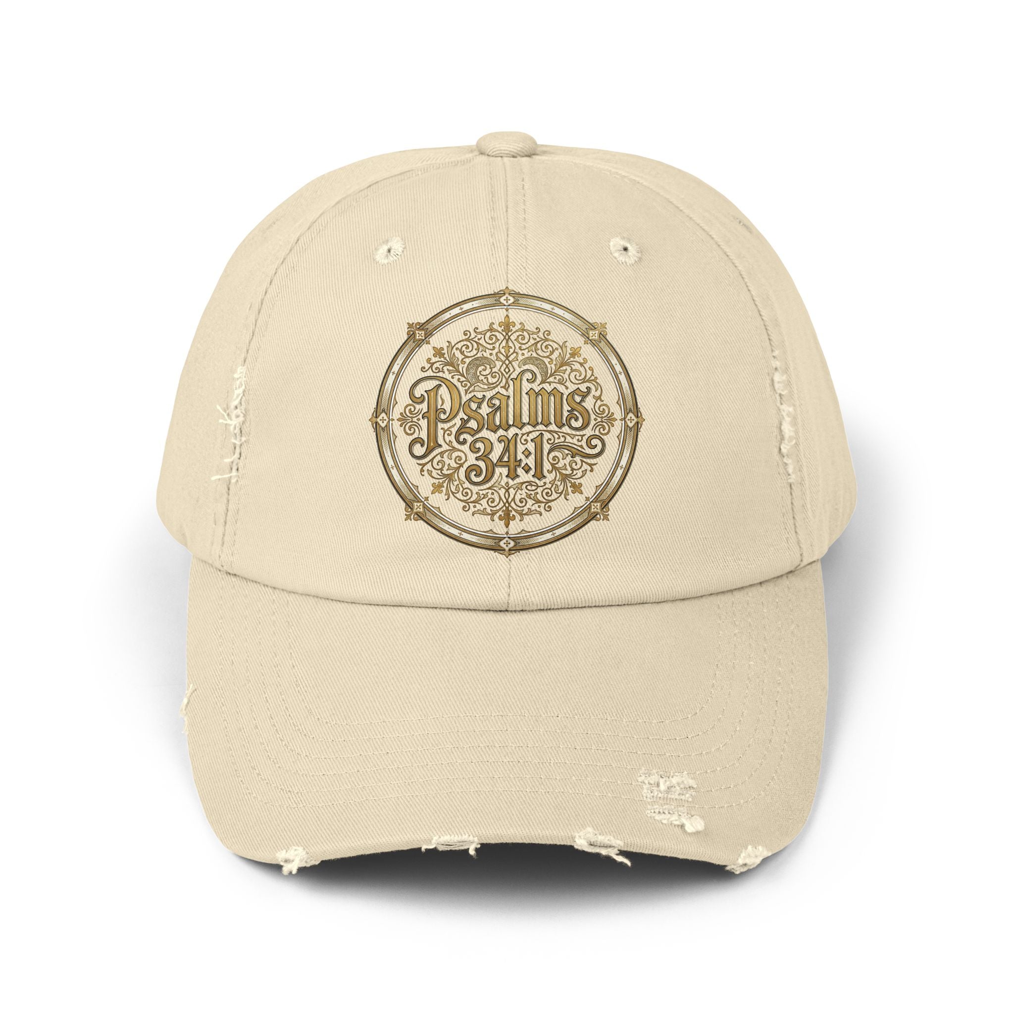 Distressed Black Cap – Psalm 23:1 Vintage Gold Emblem Hat | Faith & Freedom Creations