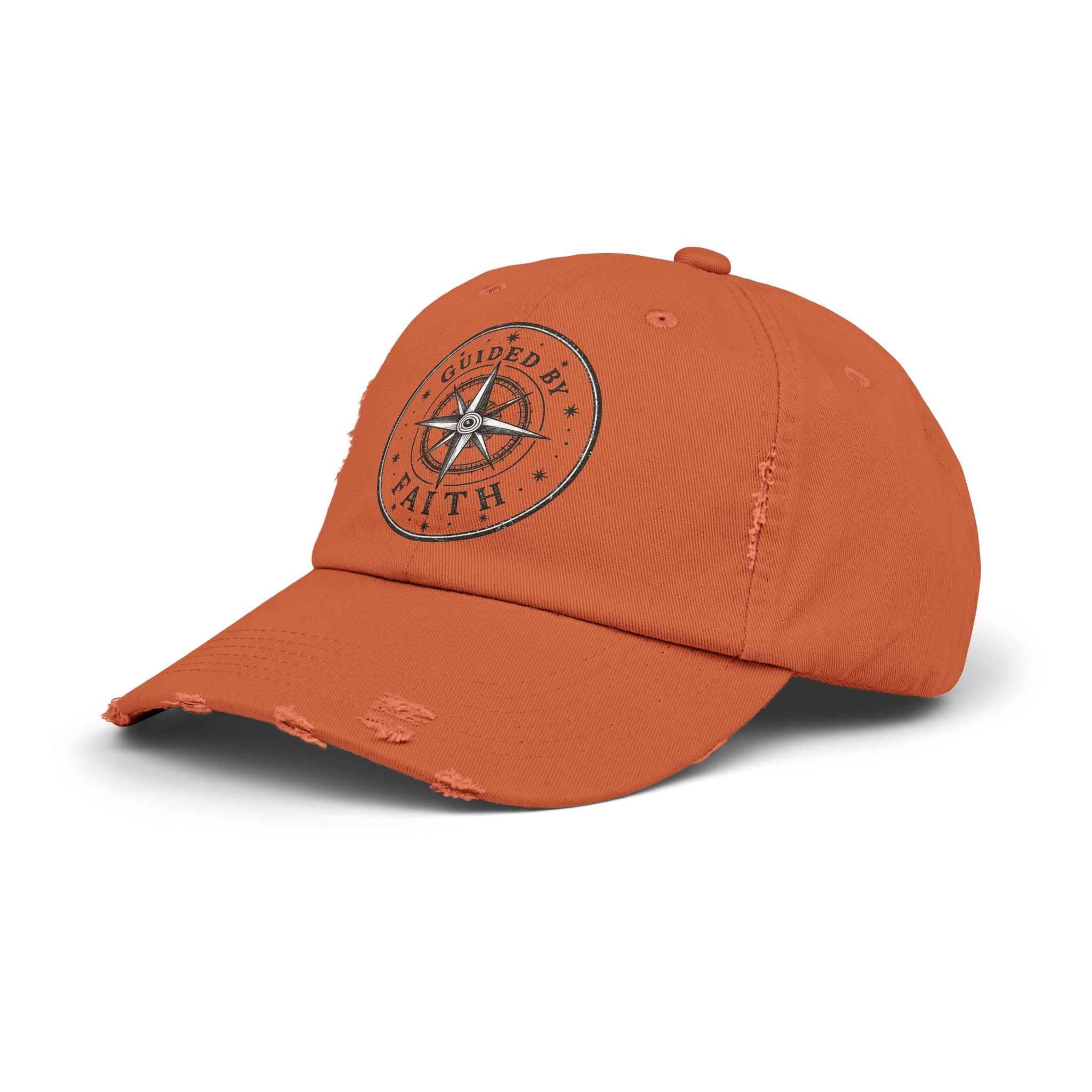 Guided by Faith Distressed Cap | Compass Christian Baseball Hat | Vintage Faith Apparel