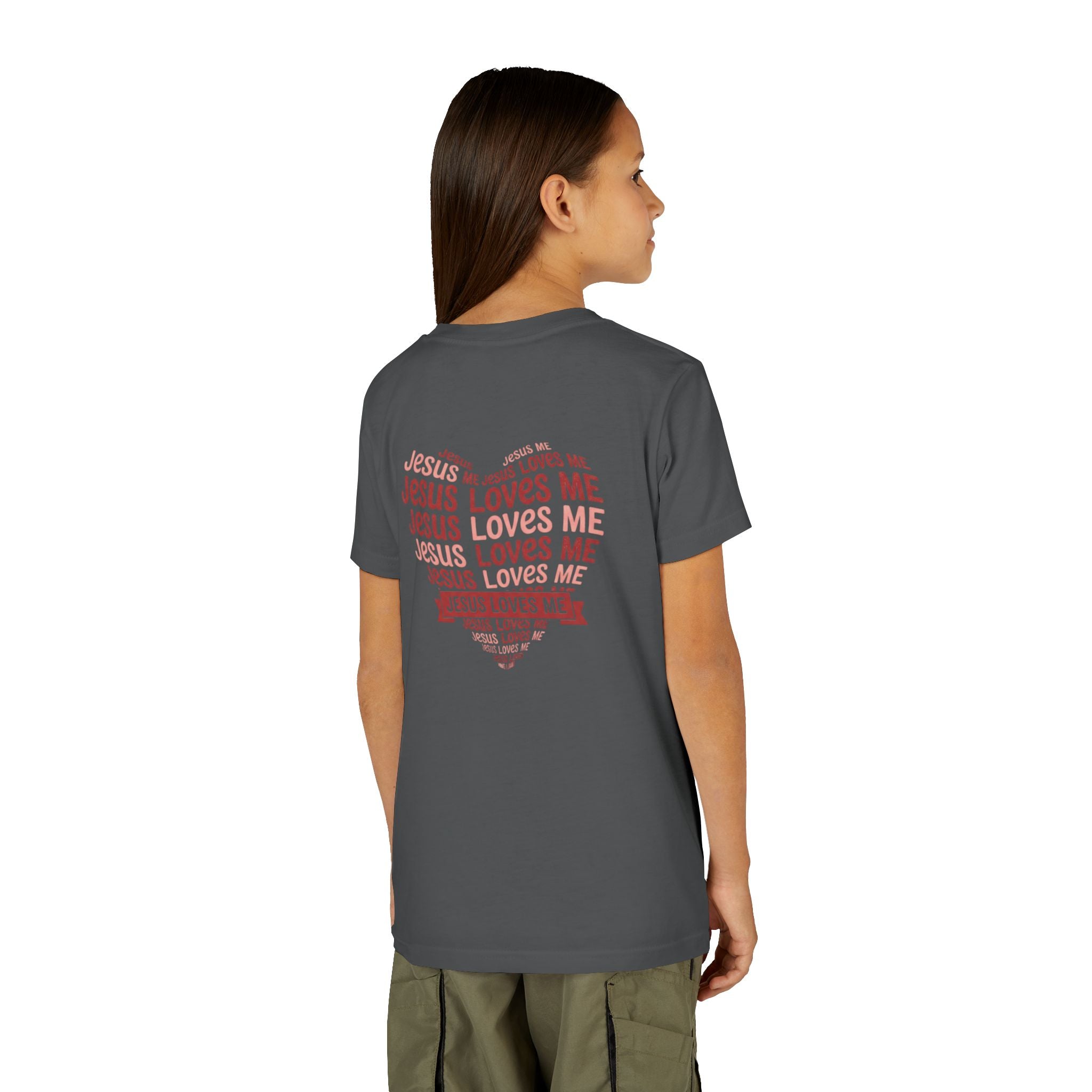 Jesus Loves Me Youth T-Shirt – Heart Word Cloud Christian Kids Tee | Faith Inspired Youth Shirt