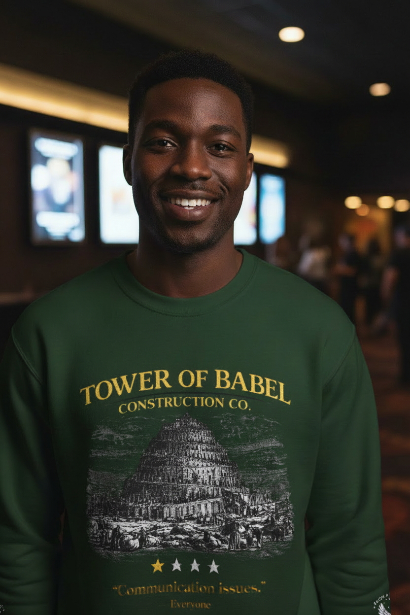 Tower of Babel – Crewneck Sweatshirt | “Review” Vintage Graphic – Five-Star Faith Series