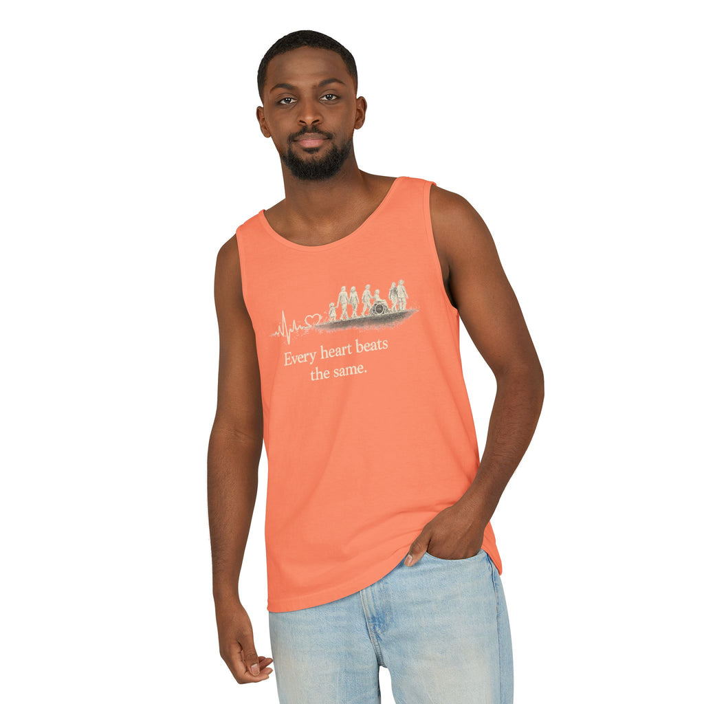 “Every Heart Beats the Same” Vintage Surf Tank Top – Garment-Dyed Coastal Unity Tank