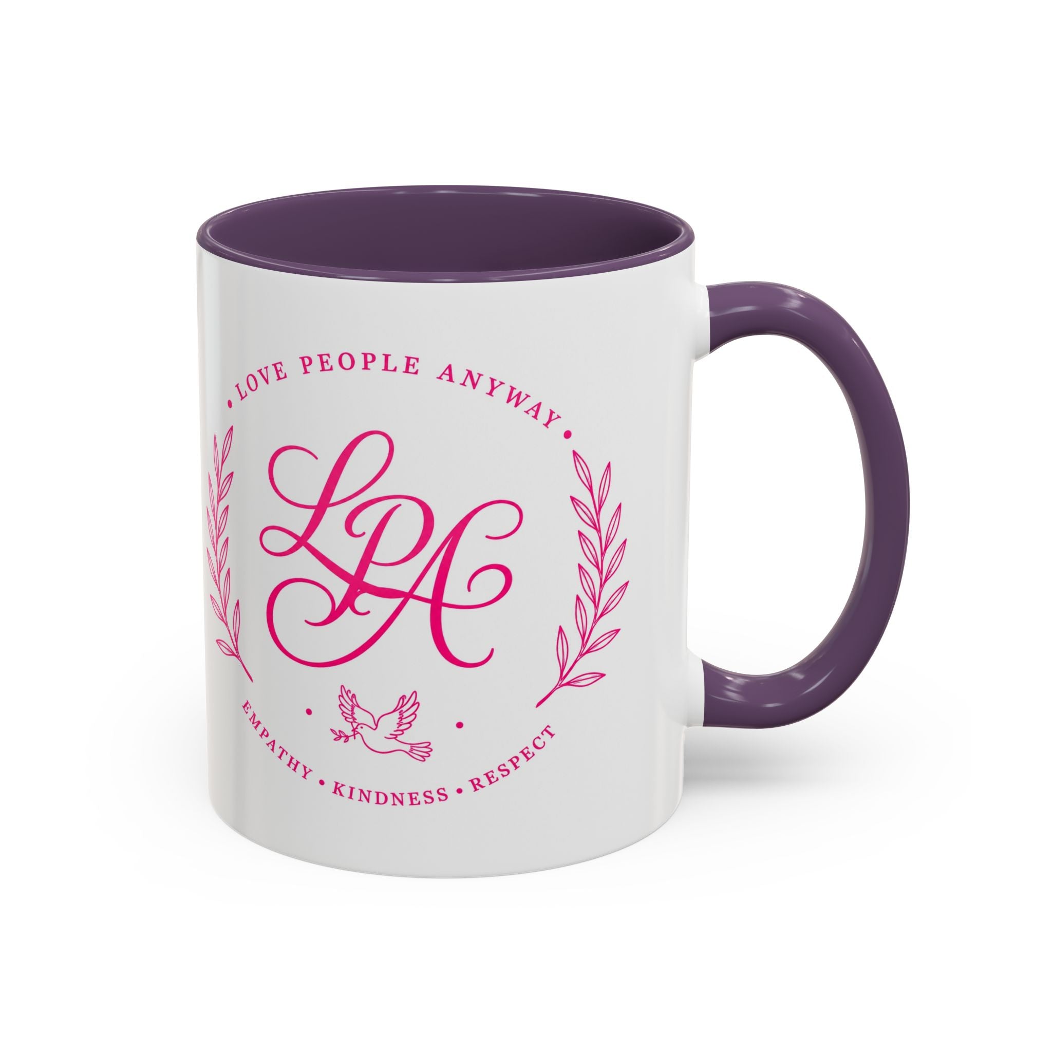 Love People Anyway Coffee Mug | Inspirational Pink Monogram Mug | Faith Freedom Creations