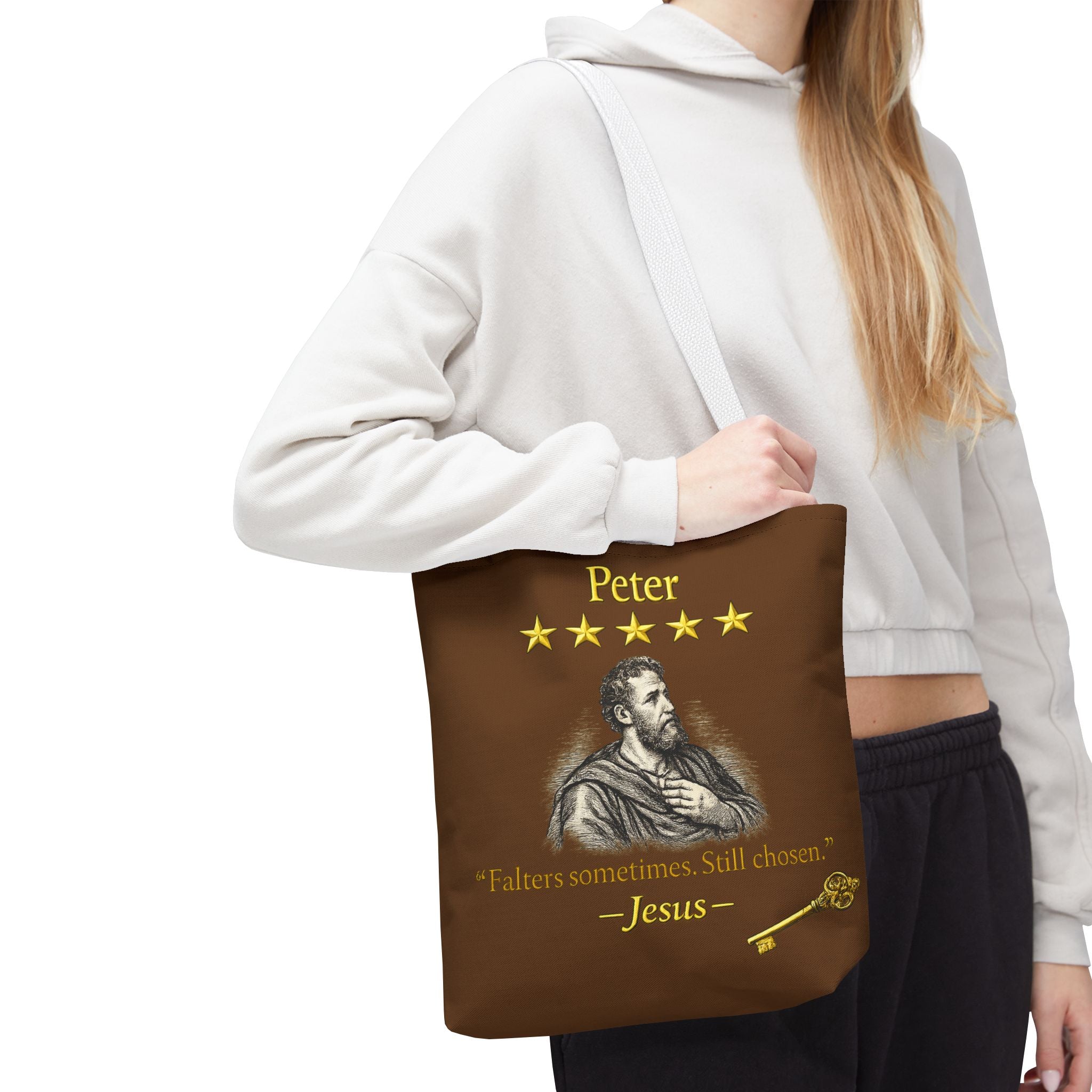 Peter – Tote Bag | “Falters Sometimes. Still Chosen.” Faith Graphic – Five-Star Faith Series