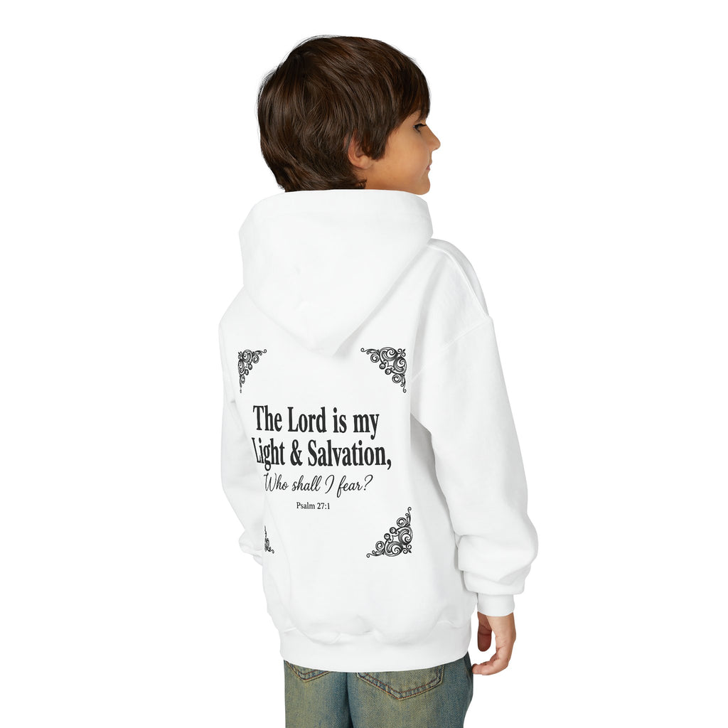 Youth “The Lord is My Light & Salvation” Hoodie – Psalm 27 Christian Kids Sweatshirt
