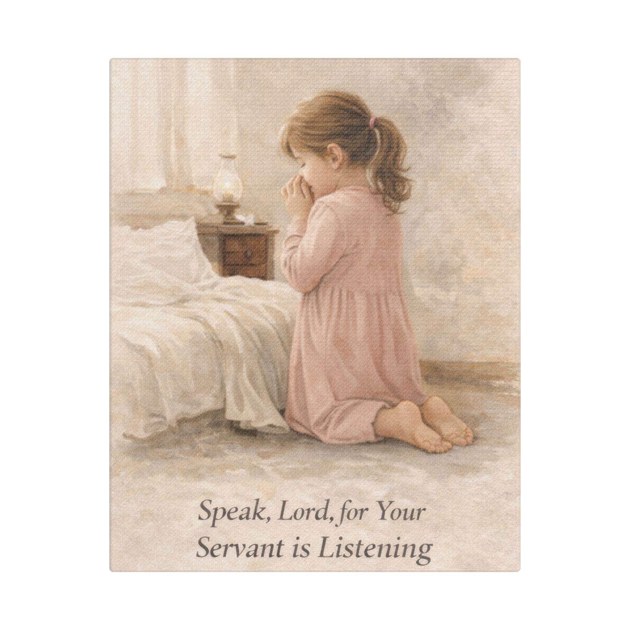 Speak, Lord Canvas — Prayerful Girl, 1 Samuel 3:10 Christian Art