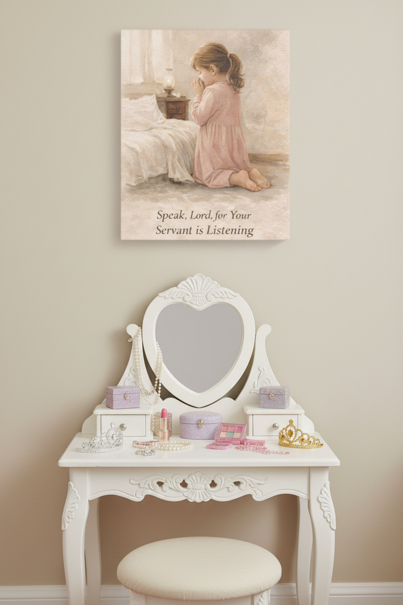 Speak, Lord Canvas Print – 1 Samuel 3:10 Christian Wall Art | Prayerful Girl Faith Canvas