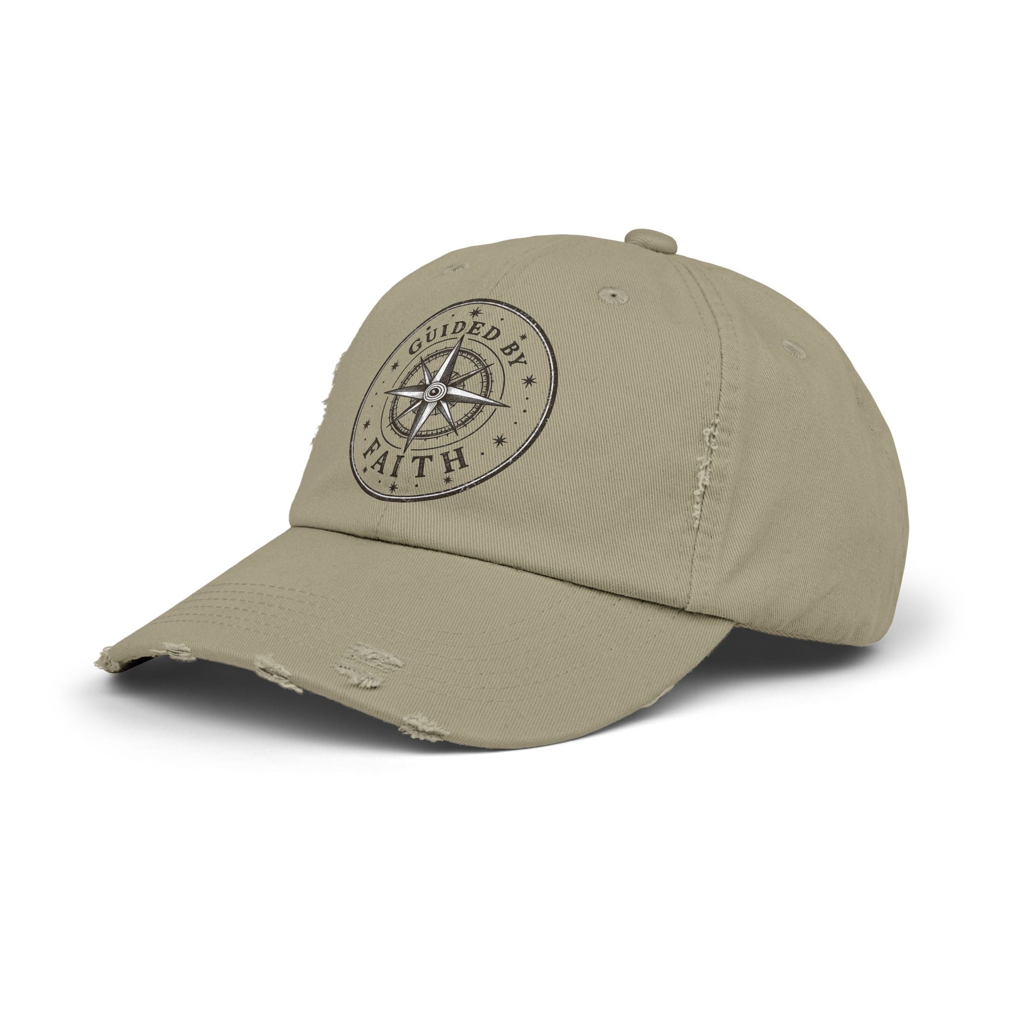 Guided by Faith Distressed Cap | Compass Christian Baseball Hat | Vintage Faith Apparel