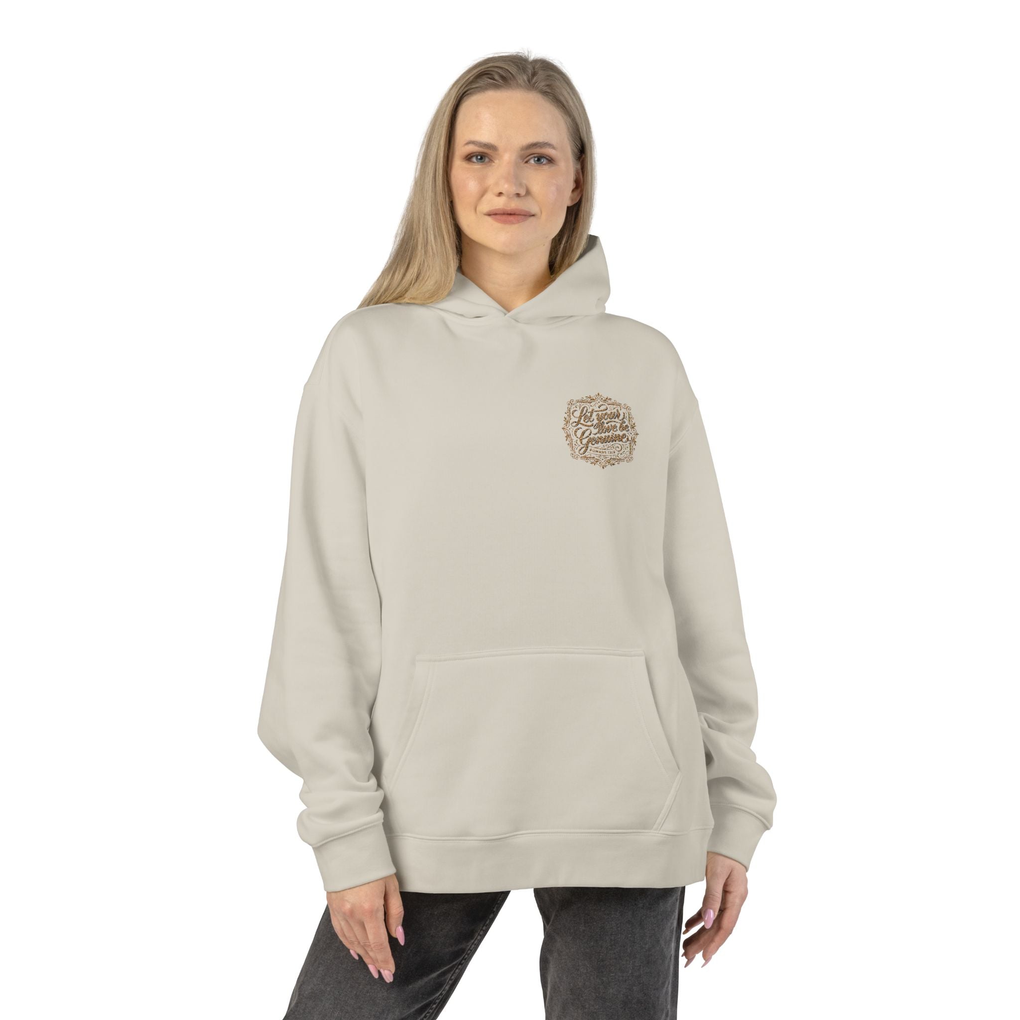 “Let Your Love Be Genuine” Hoodie – Romans 12:9 Christian Pullover | Faith & Freedom Creations