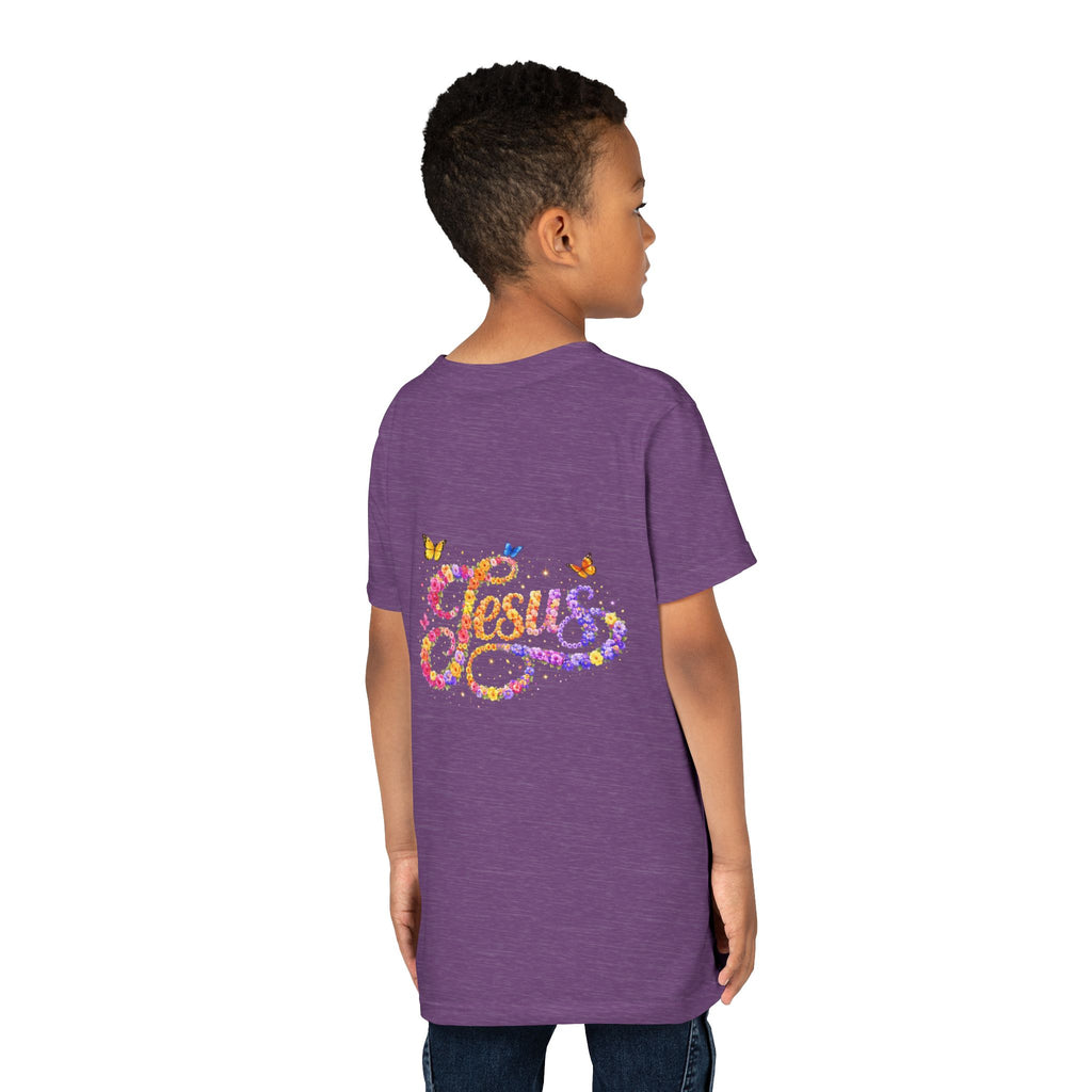 Youth Jesus Floral Script T-Shirt – Butterfly Christian Kids Tee | Faith Youth Shirt