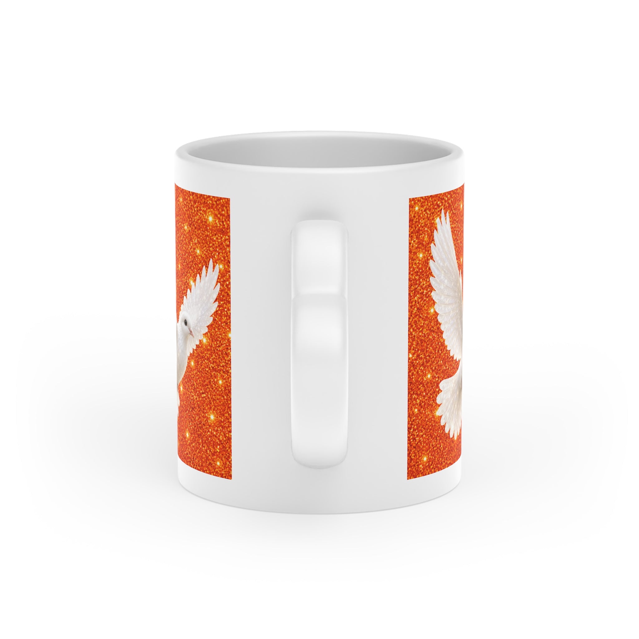 Peace Dove Heart Mug | Orange Sparkle Ceramic Coffee Mug | White Dove Christian Gift