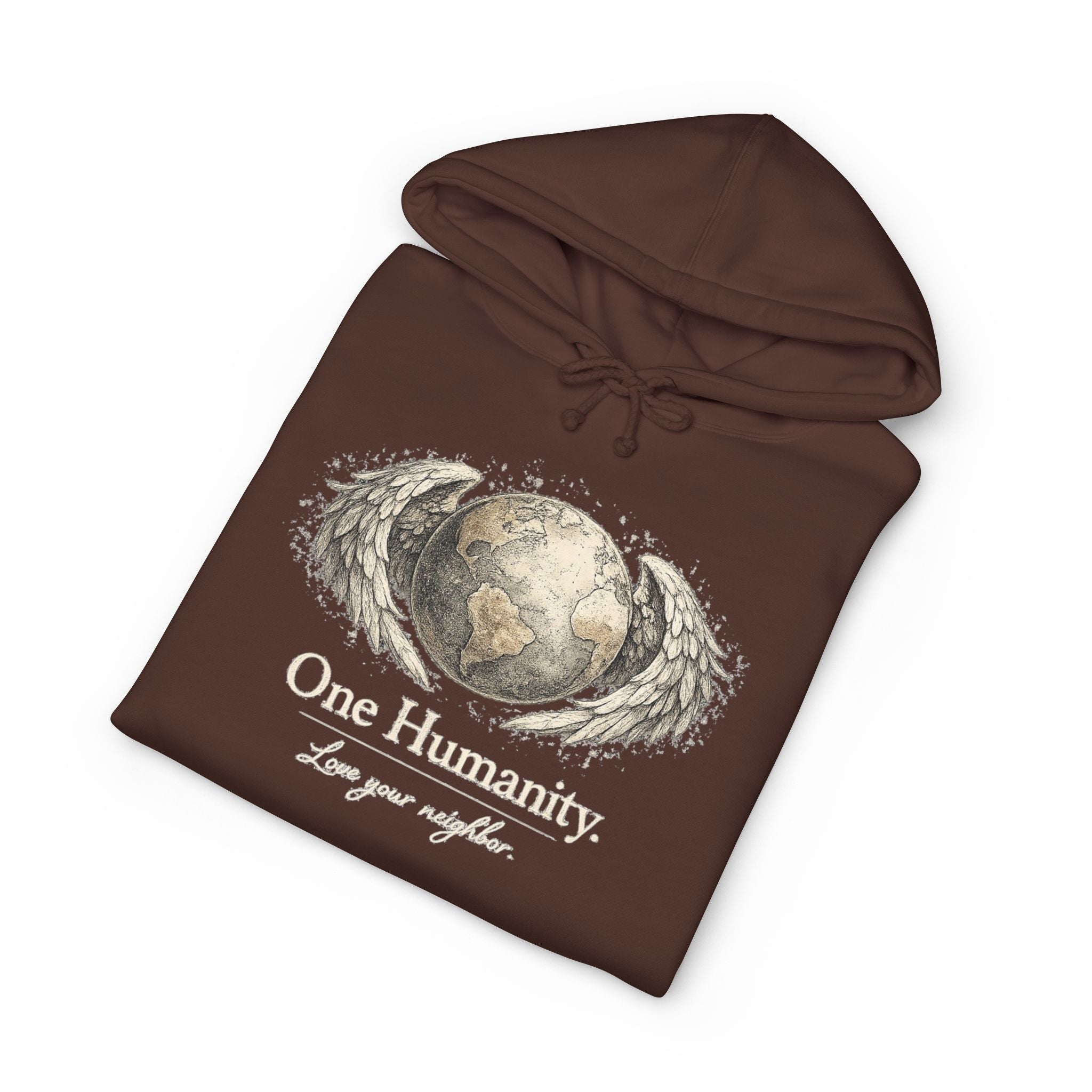 “One Humanity” Hoodie – “Love Your Neighbor” Earth & Wings Graphic Sweatshirt