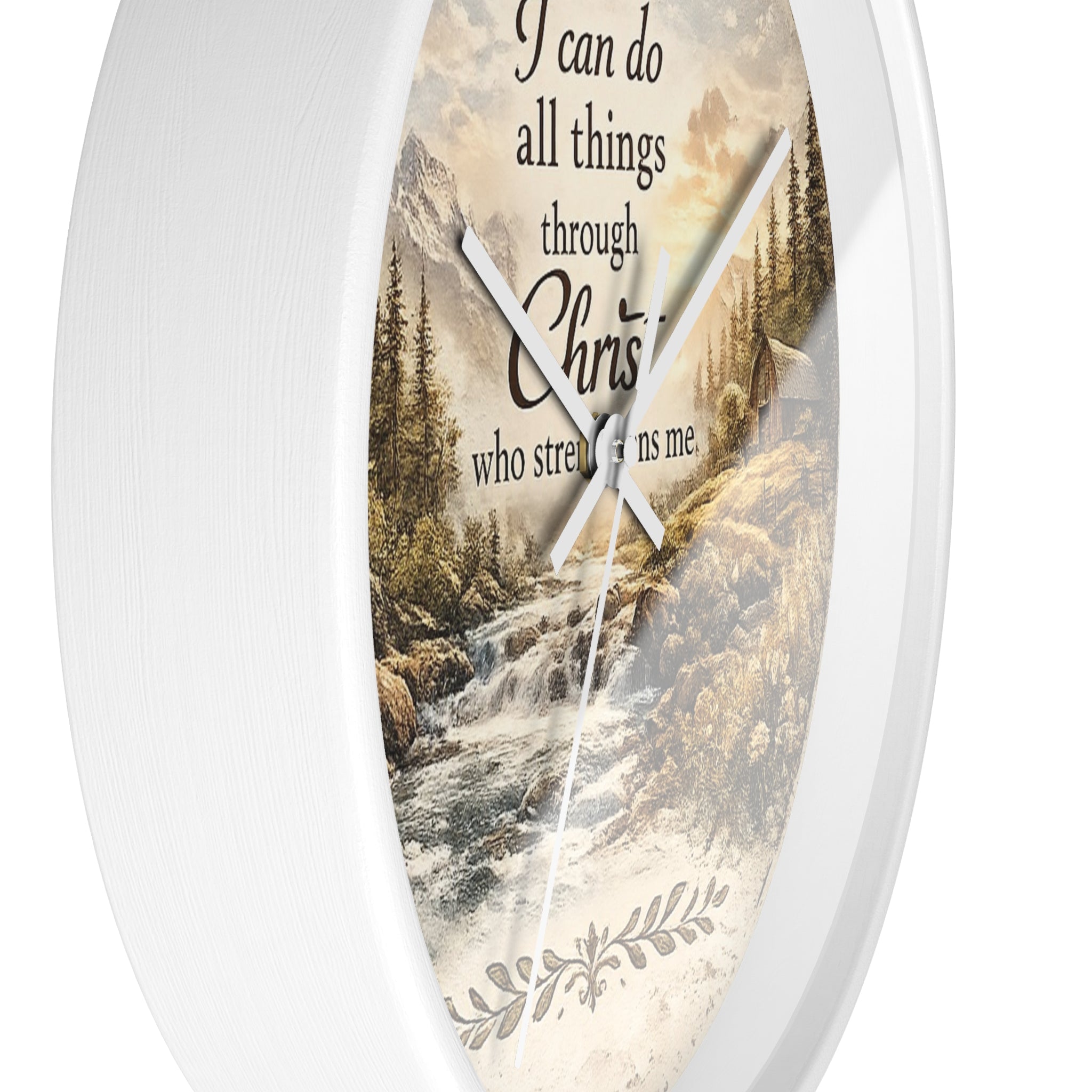 Philippians 4:13 Wall Clock | Inspirational Christian Scripture Clock | Rustic Cabin Faith Decor
