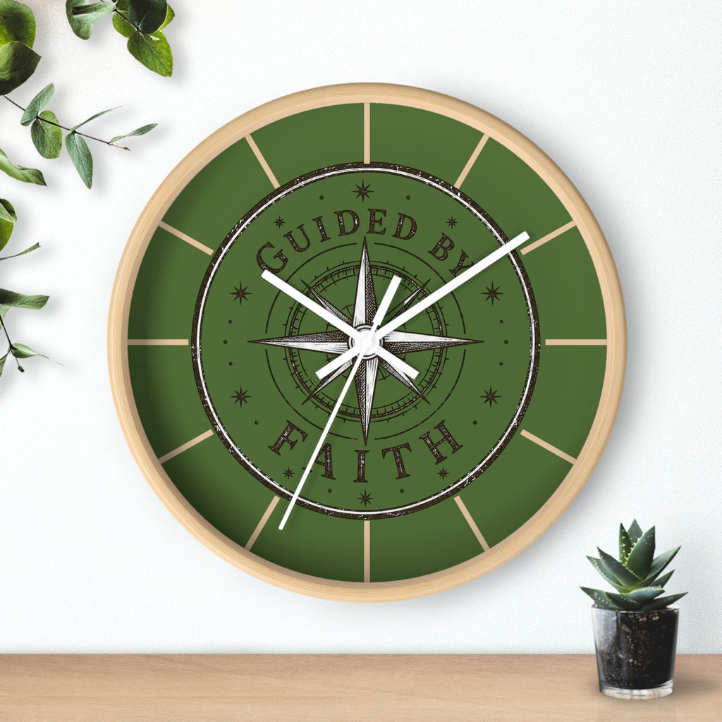 Guided by Faith Compass Wall Clock | Rustic Christian Clock | Inspirational Faith Home Decor