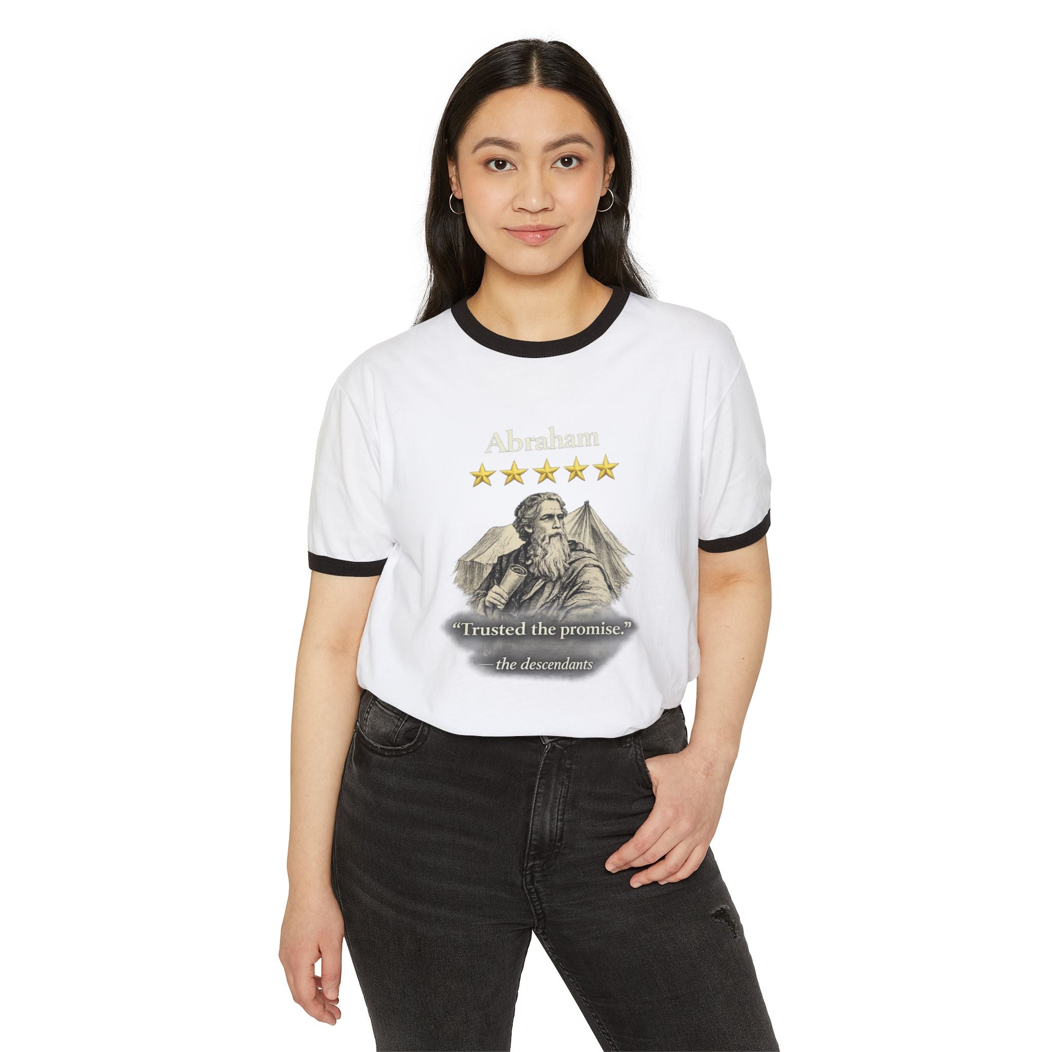 Abraham – Ringer Tee | “I Trusted the Promise” Vintage Graphic – Five-Star Faith Series