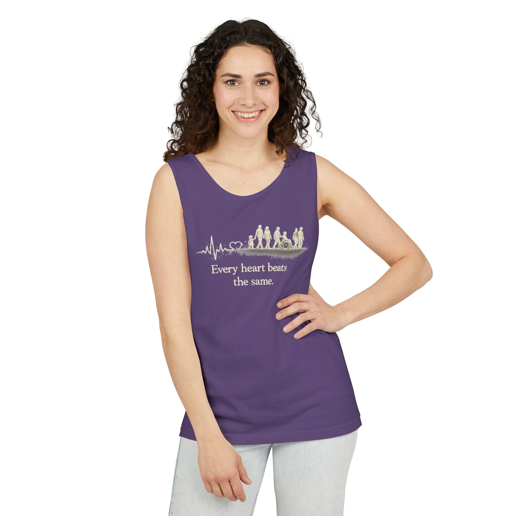 “Every Heart Beats the Same” Vintage Surf Tank Top – Garment-Dyed Coastal Unity Tank