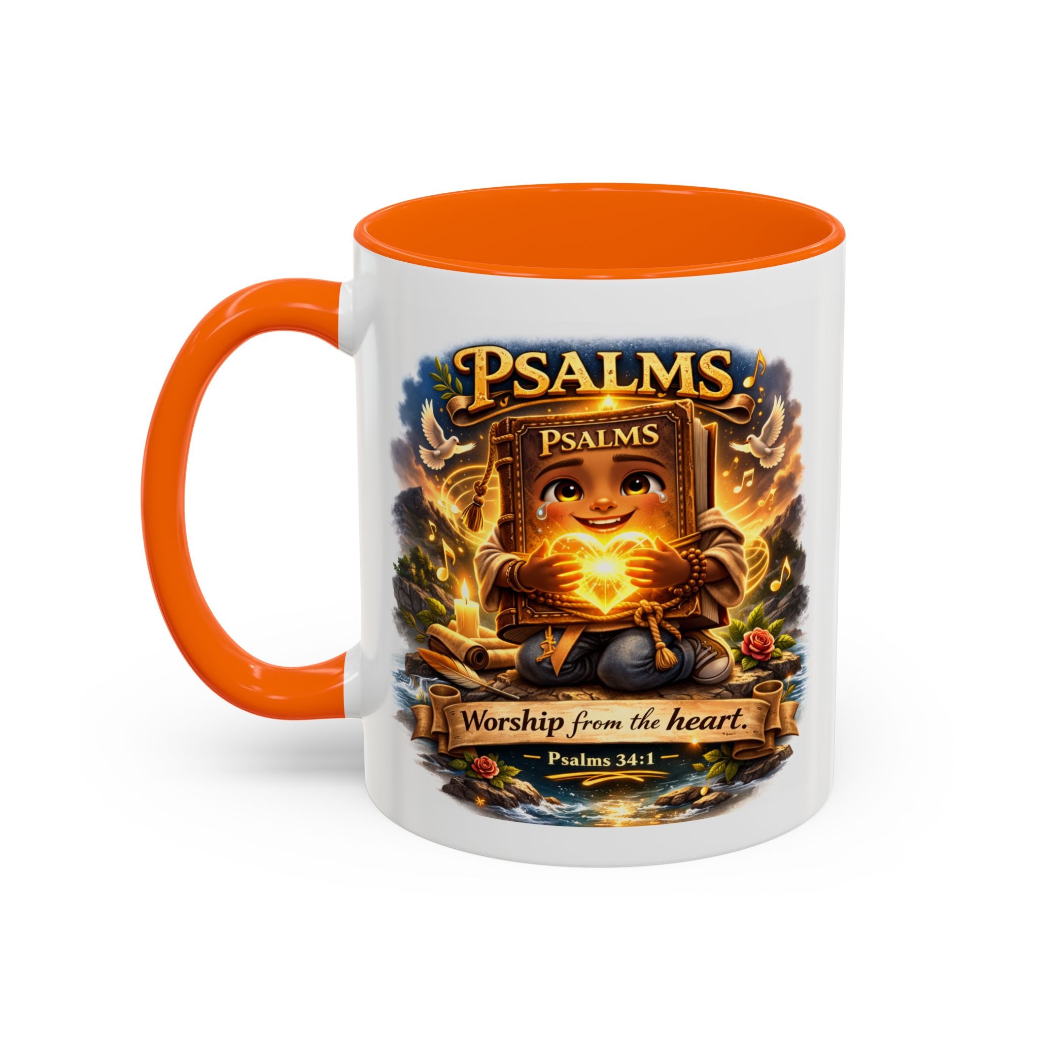 Psalms 34:1 Coffee Mug | Worship From the Heart Mug | Inspirational Christian Accent Mug