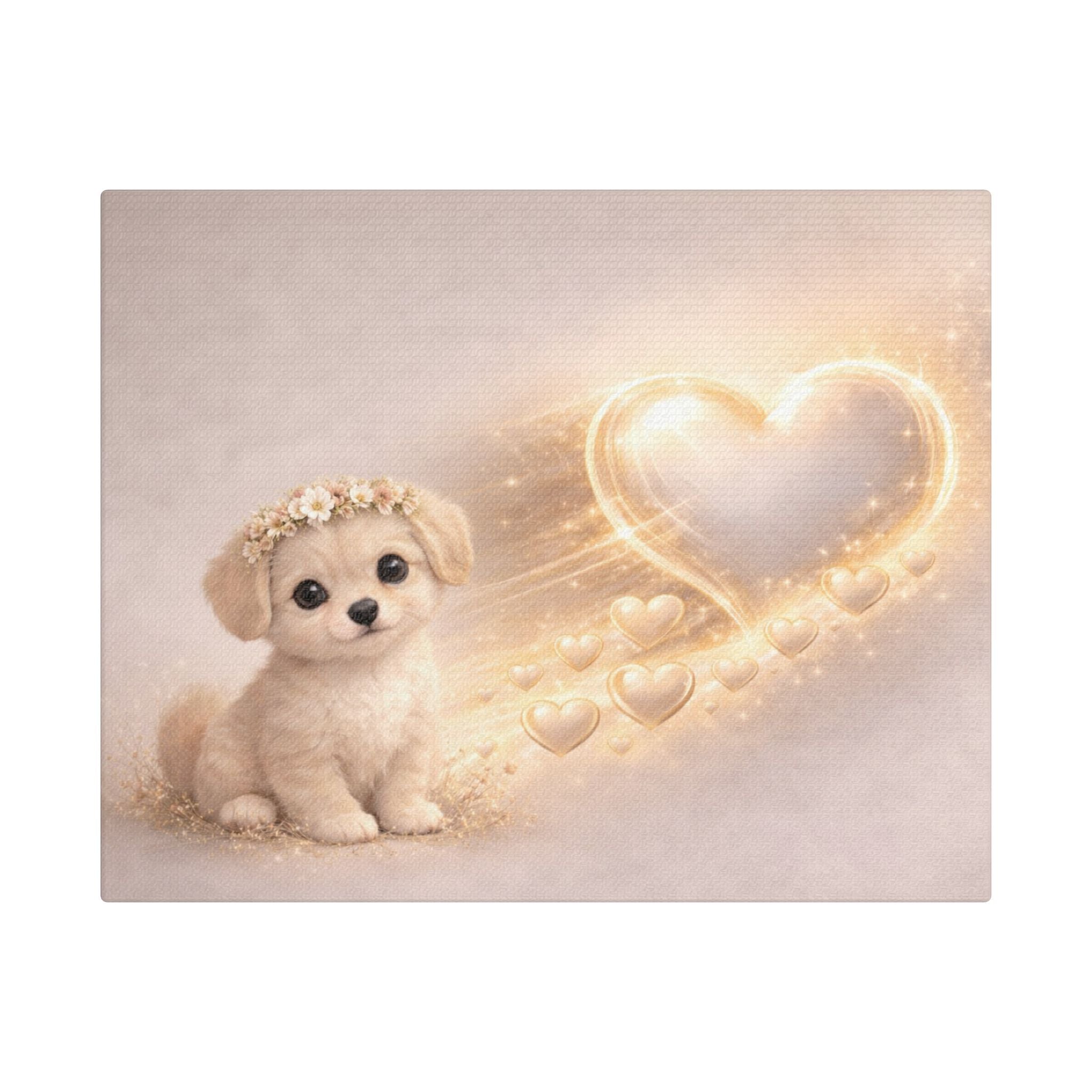 Cute Puppy Canvas — Glowing Heart Nursery Wall Art | Baby Room Decor