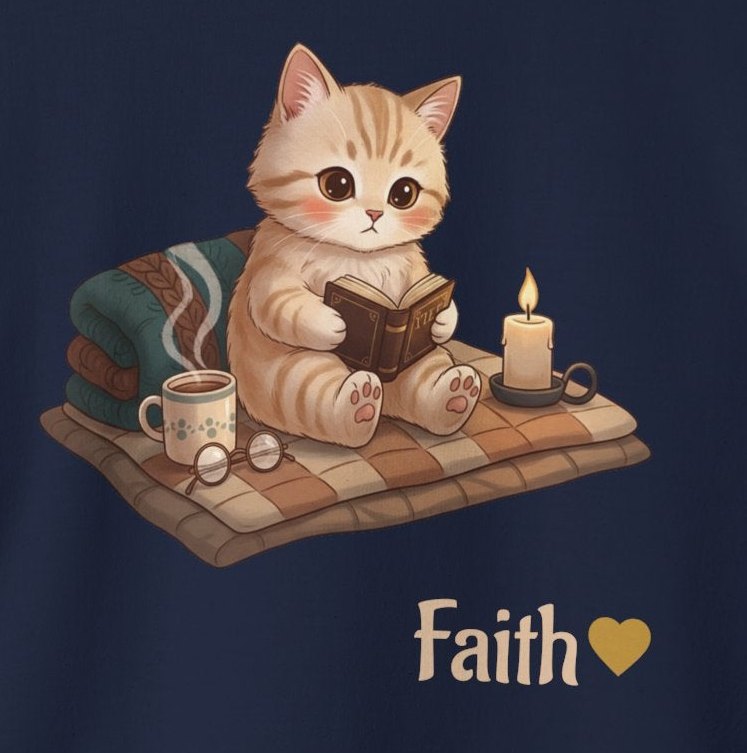 Faith Cozy Cat Crewneck Sweatshirt – Candlelight Cat Faith Sweatshirt | Quiet Comfort Apparel
