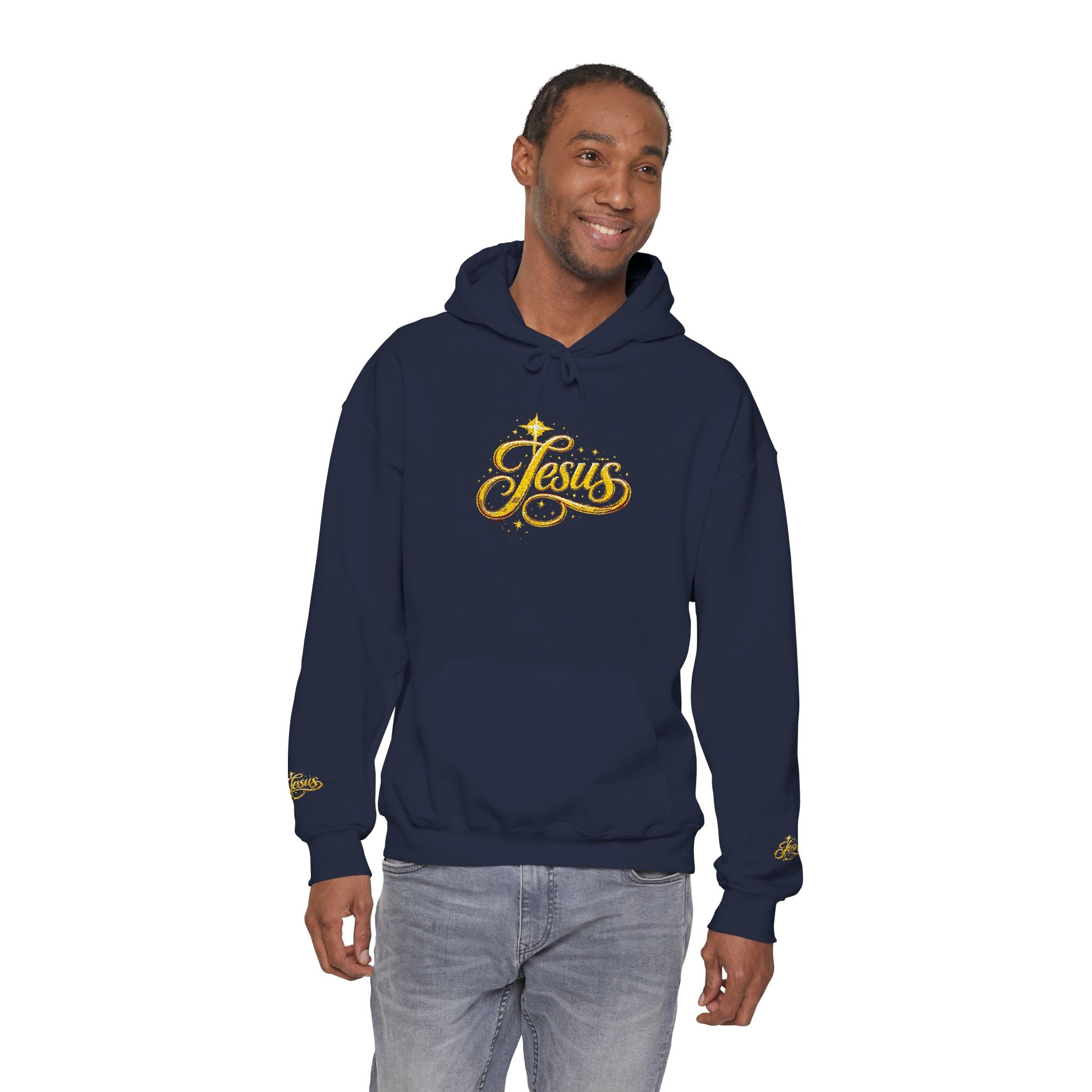 Jesus Gold Script Hoodie – Sparkle Christian Faith Pullover | Inspirational Hoodie
