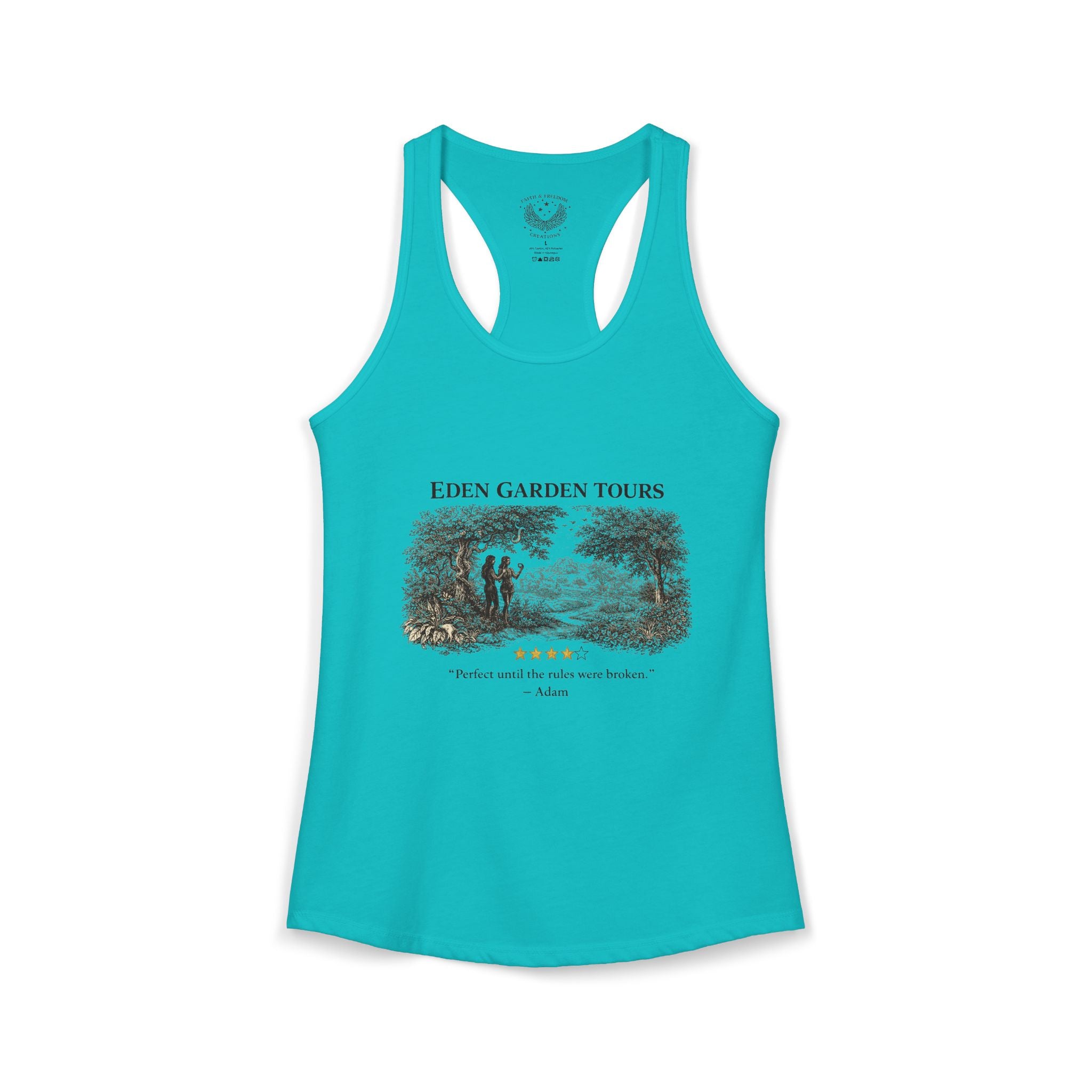 Eden Garden Tours Women's Racerback Tank — 'Adam's Review' Graphic