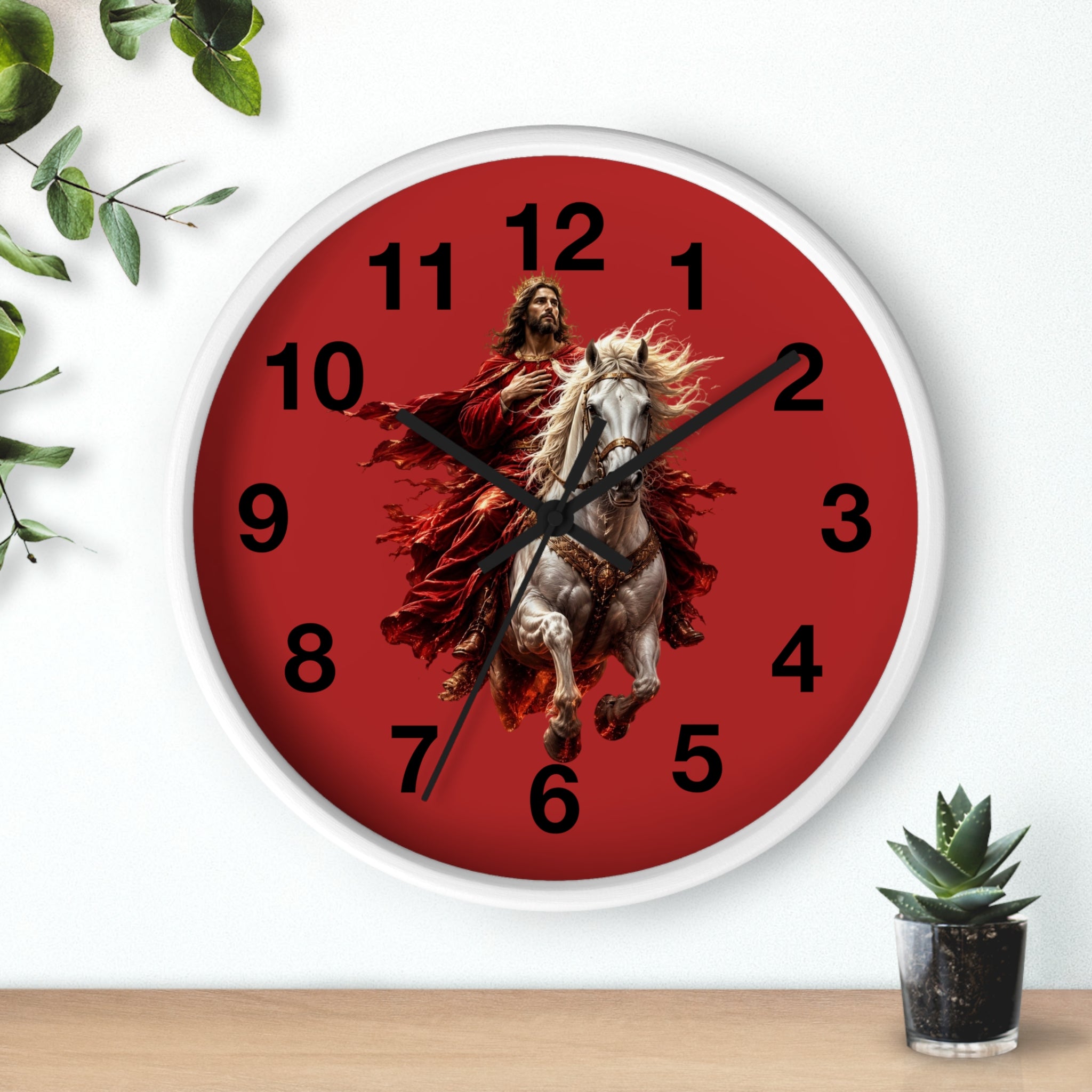 Jesus on White Horse Wall Clock | Christian Biblical Home Decor | Faith Inspired Silent Wall Clock