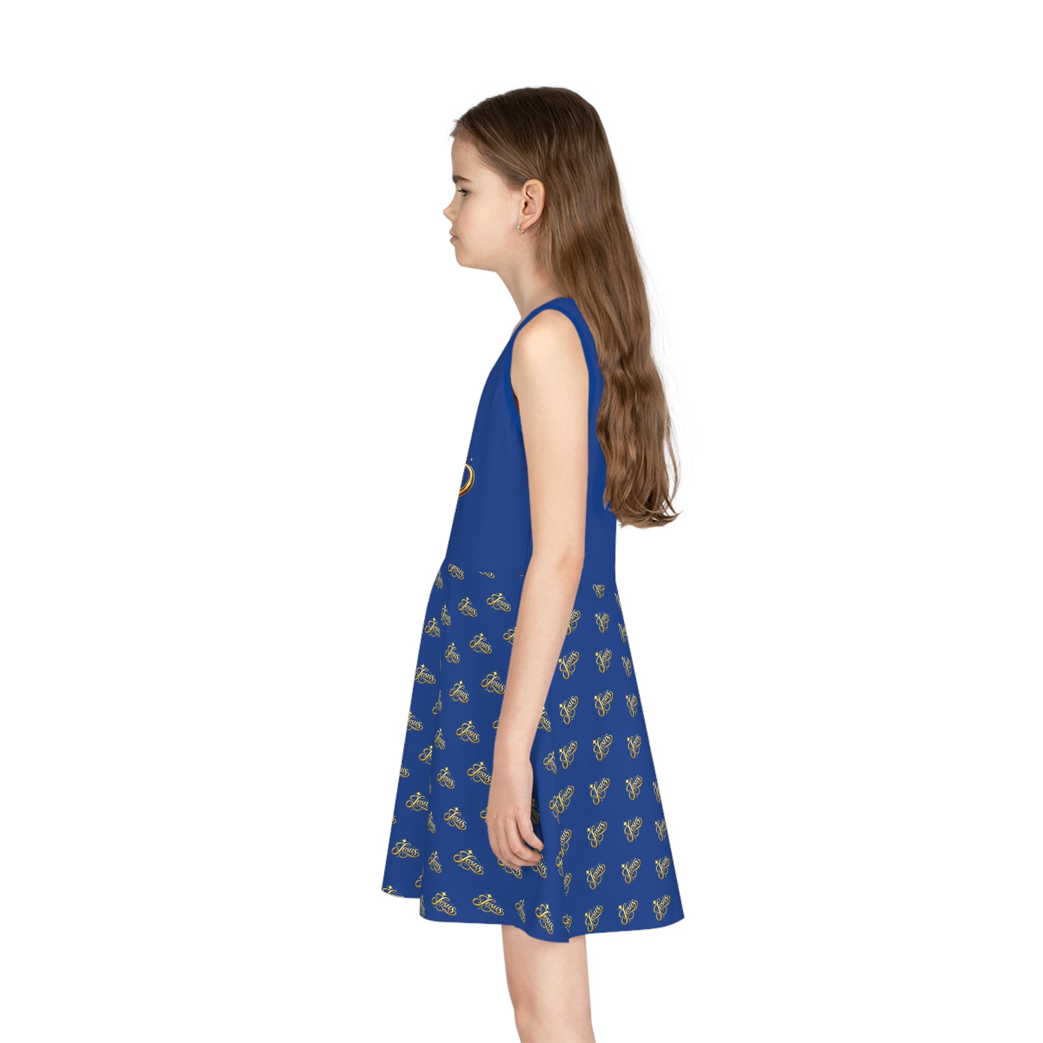 Girls' Jesus Sundress – Blue Graphic Youth Faith Dress | Mother & Daughter Matching Christian Outfit