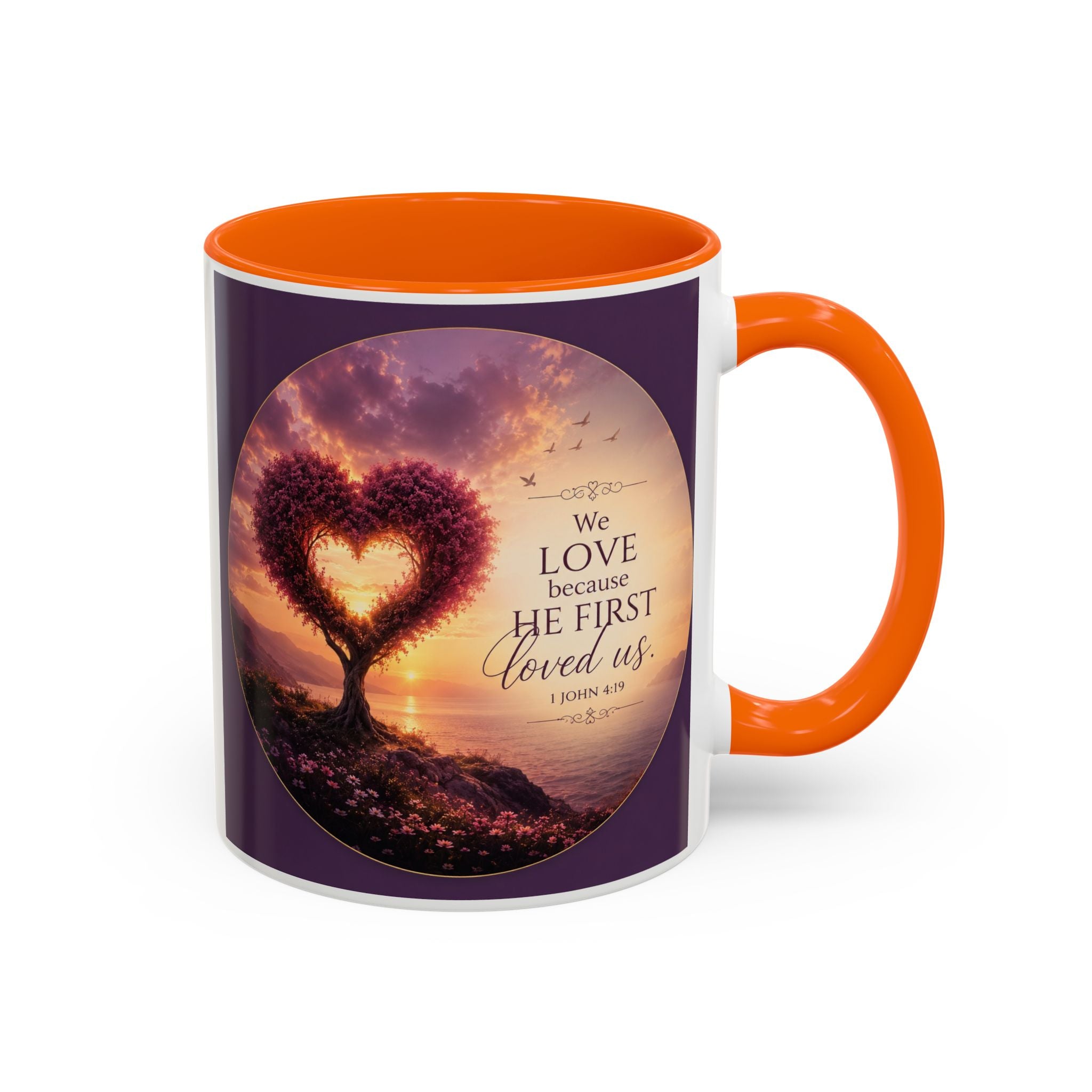 Heart Tree Coffee Mug | We Love Because He First Loved Us Mug | 1 John 4:19 Christian Gift