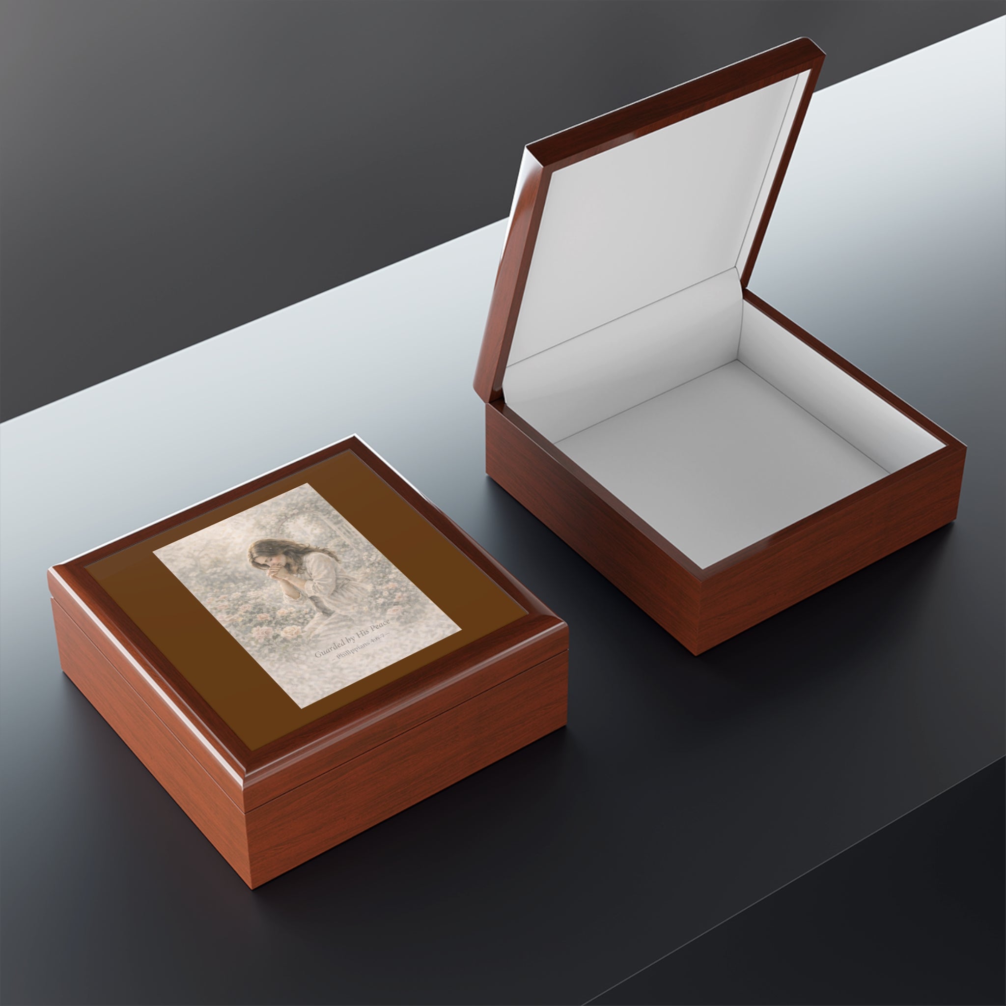 Jewelry Box - 'Guarded by His Peace' Vintage Prayer Girl Keepsake Box