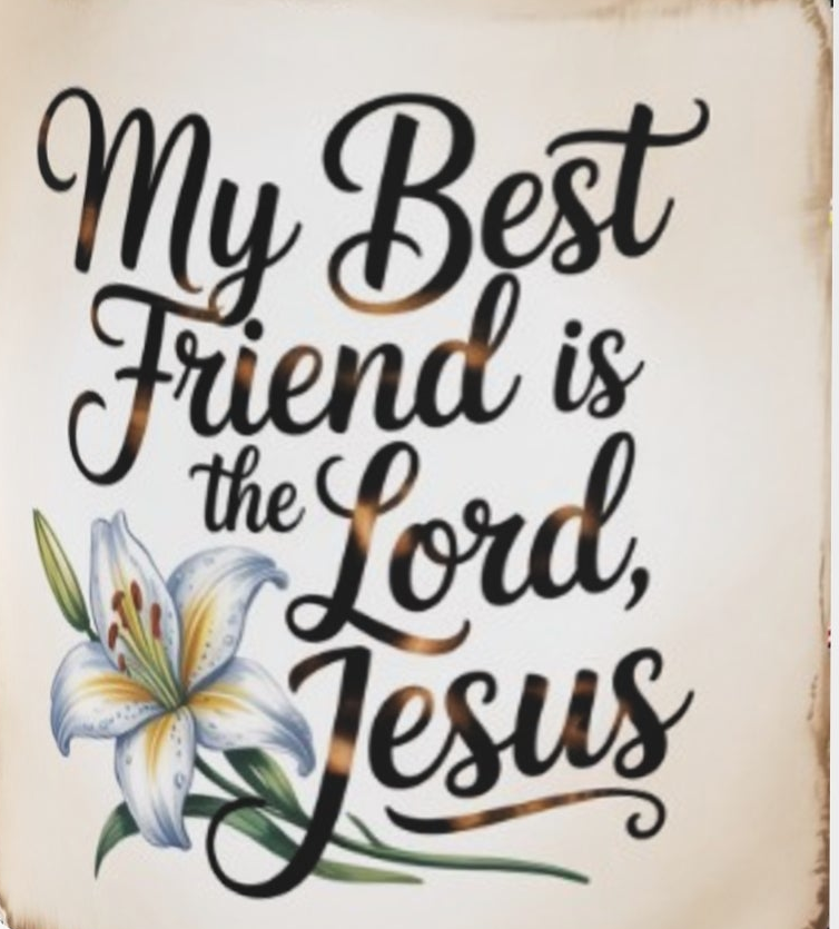 White ceramic heart-shaped coffee mug featuring the phrase "My Best Friend Is the Lord, Jesus" with a beautiful white lily illustration and elegant Christian-inspired typography.