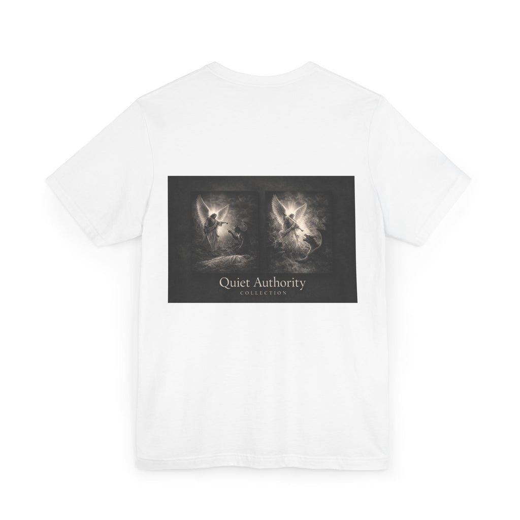 Michael Defeats Satan T-Shirt – Archangel Michael Christian Graphic Tee | Faith Spiritual Apparel