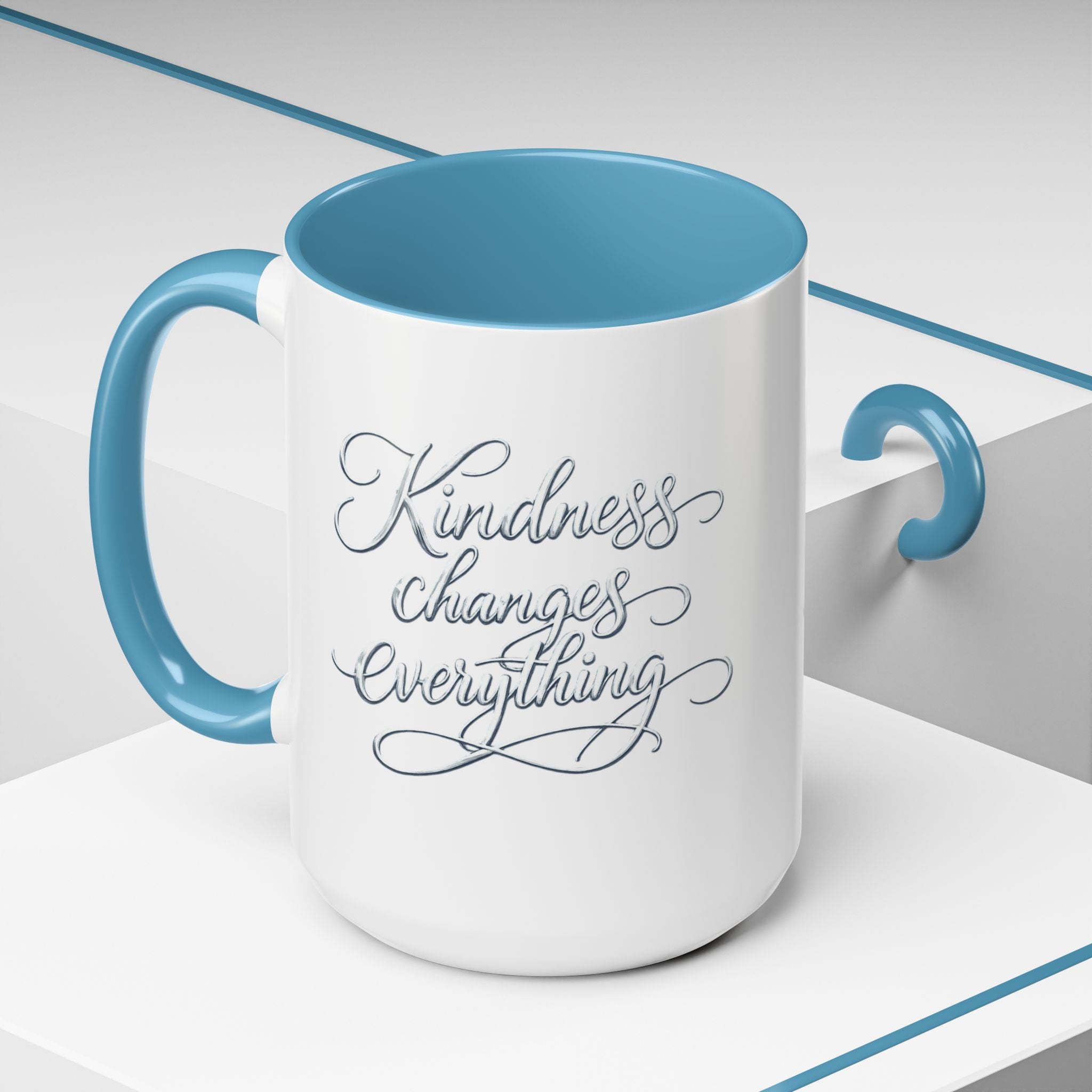 Silver-Kindness Changes Everything Accent Coffee Mug | Inspirational Ceramic Mug | Faith Freedom Creations