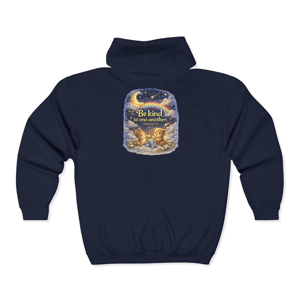 Be Kind to One Another – Full-Zip Hoodie | Teddy Moon Scripture Design