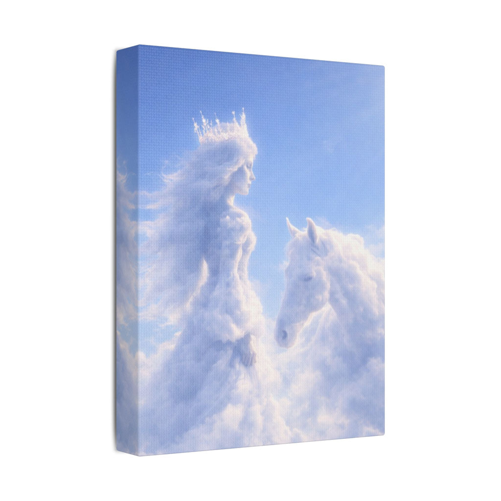 Cloud Princess & Horse Canvas — Dreamy Fairy Tale Nursery Wall Art