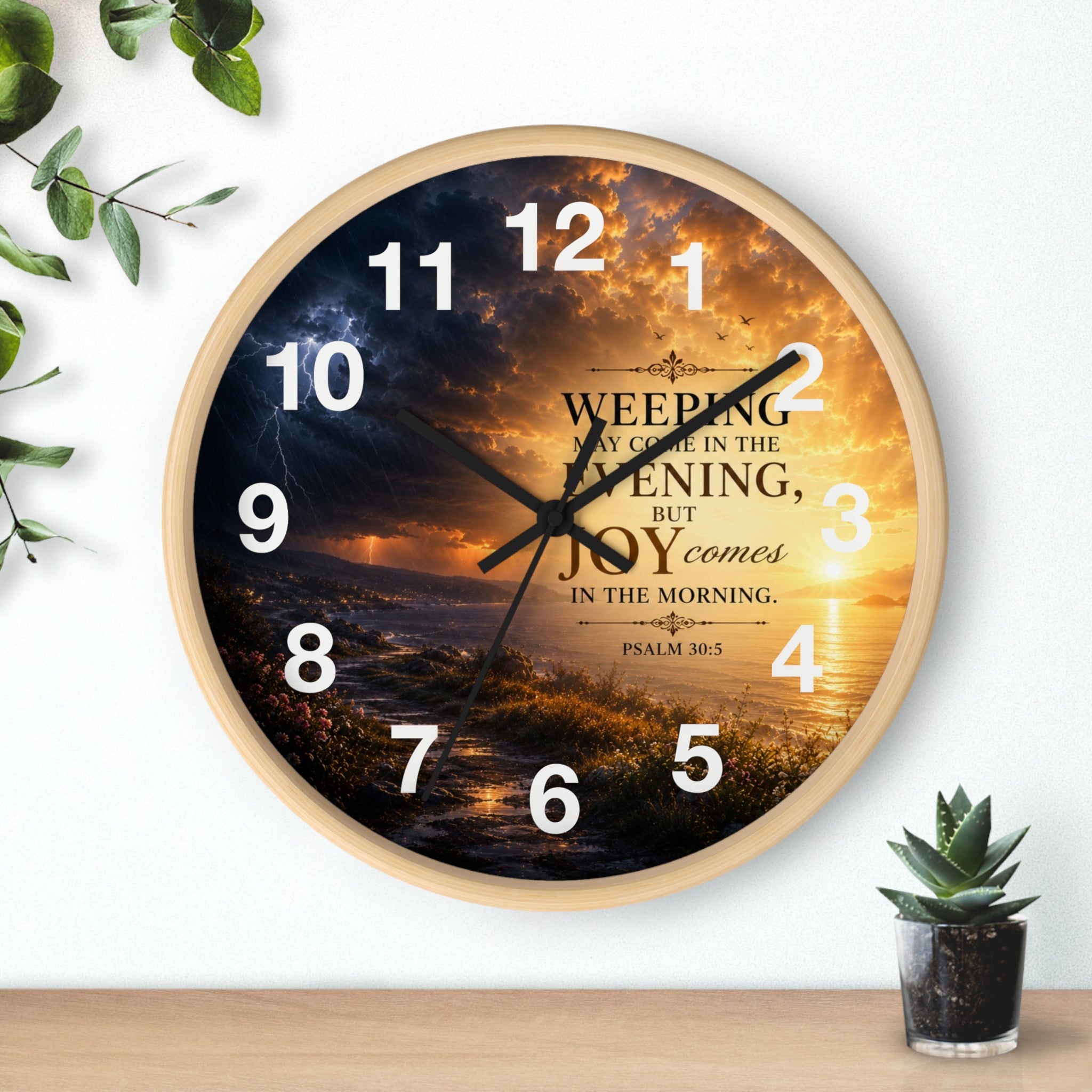 Psalm 30:5 Wall Clock | Joy Comes in the Morning Christian Clock | Inspirational Faith Decor