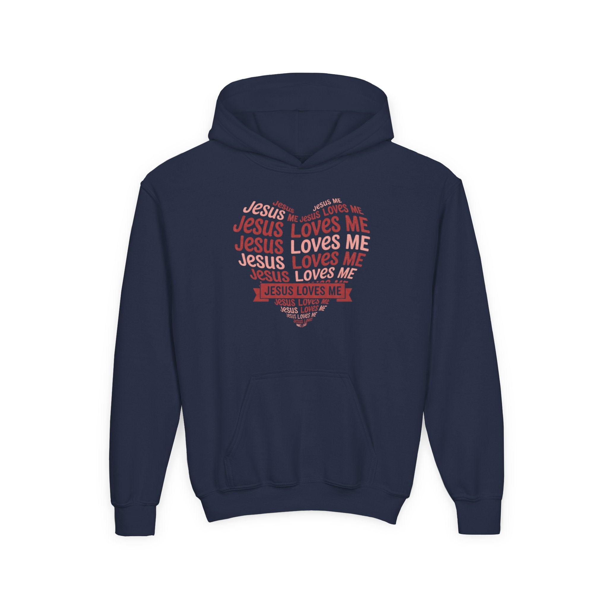 Jesus Loves Me Youth Hoodie – Heart Word Cloud Christian Kids Sweatshirt | Faith Inspired Kids Apparel