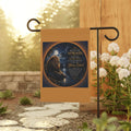 Inspirational Christian garden flag featuring a majestic lion resting beside moonlit water with the scripture “Do Not Be Afraid, For I Am With You” in elegant lettering.