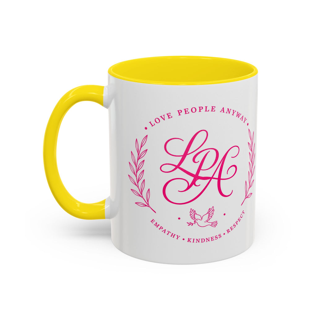 Love People Anyway Coffee Mug | Inspirational Pink Monogram Mug | Faith Freedom Creations